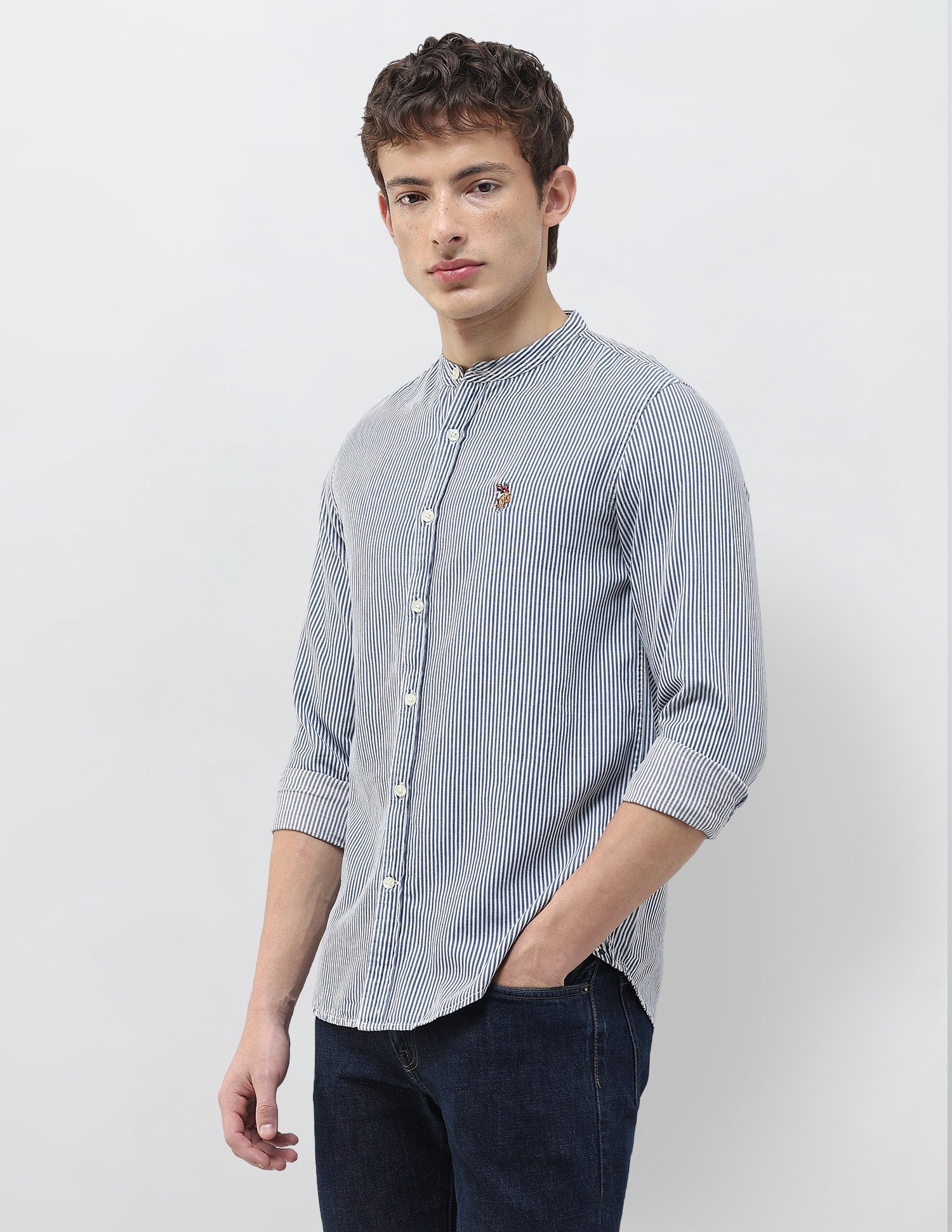 Vertical Striped Regular Fit Shirt Dark Indigo - U.S. Polo Assn. India | Large