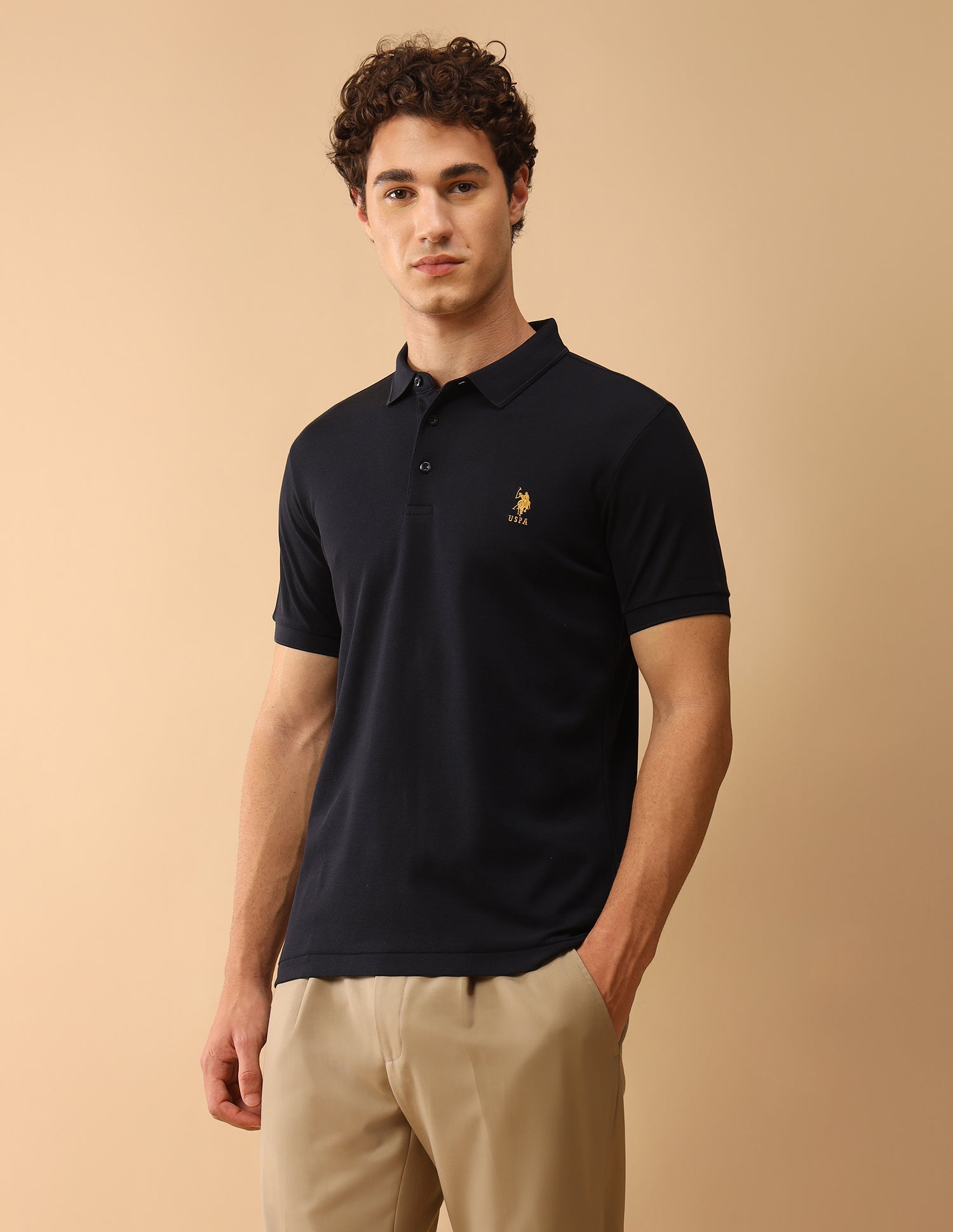 Pacho X Slim Fit Solid Polo Shirt Navy - U.S. Polo Assn. India | Large