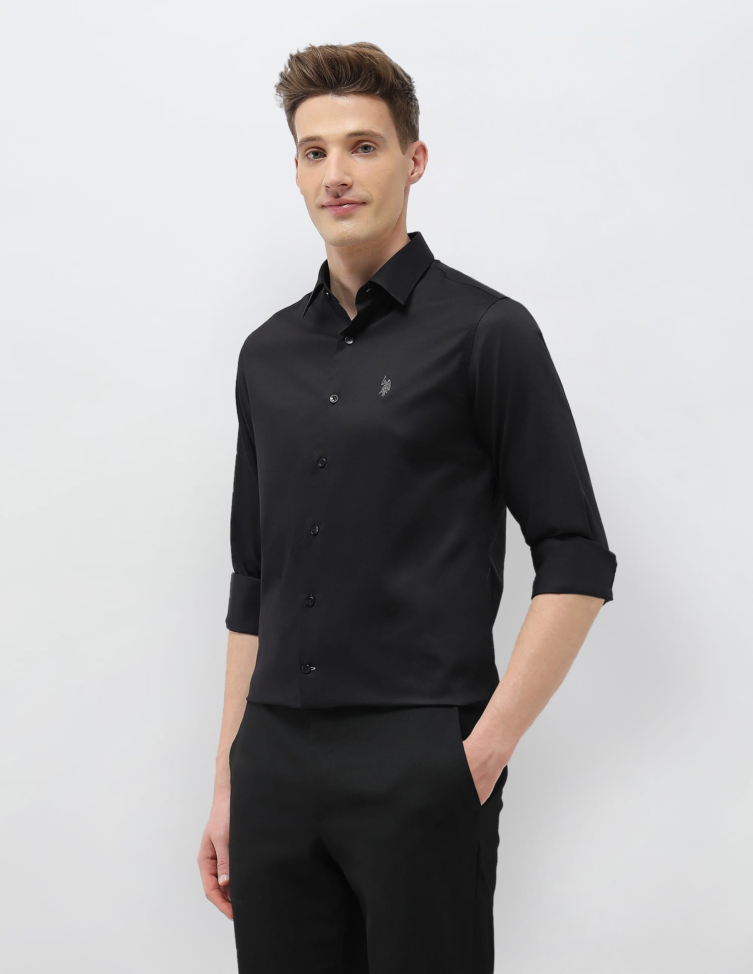 Solid Tailored Fit Shirt Black - U.S. Polo Assn. India | Large