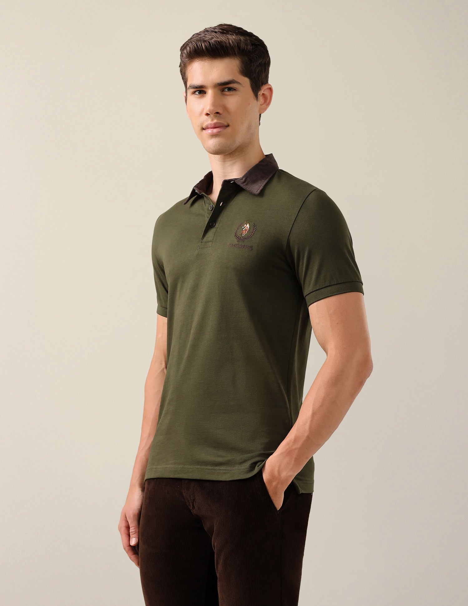 Solid Slim Fit Polo Shirt Olive - U.S. Polo Assn. India | Large