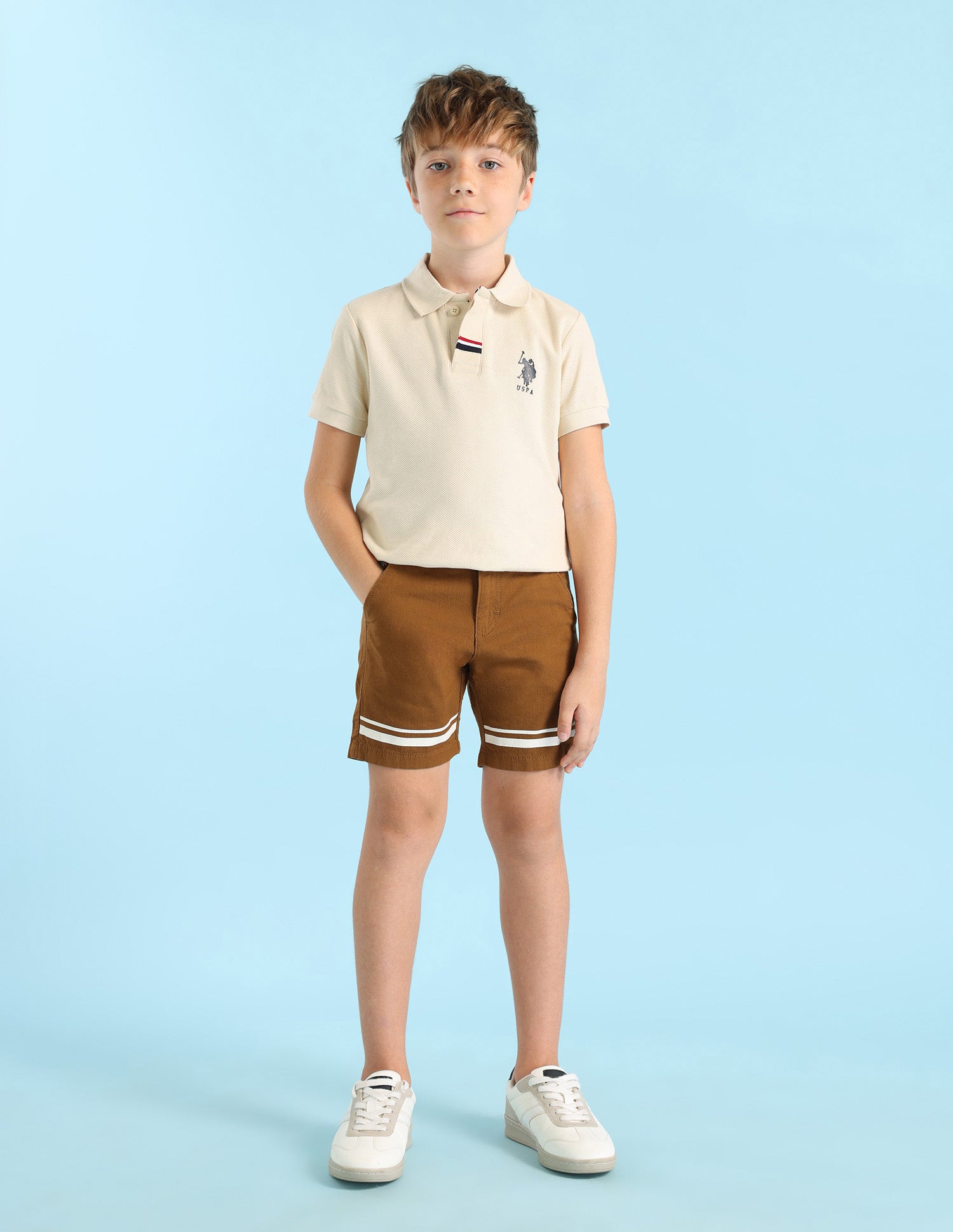 Boys Horizontal Striped Regular Fit Shorts Brown - U.S. POLO ASSN. | Large