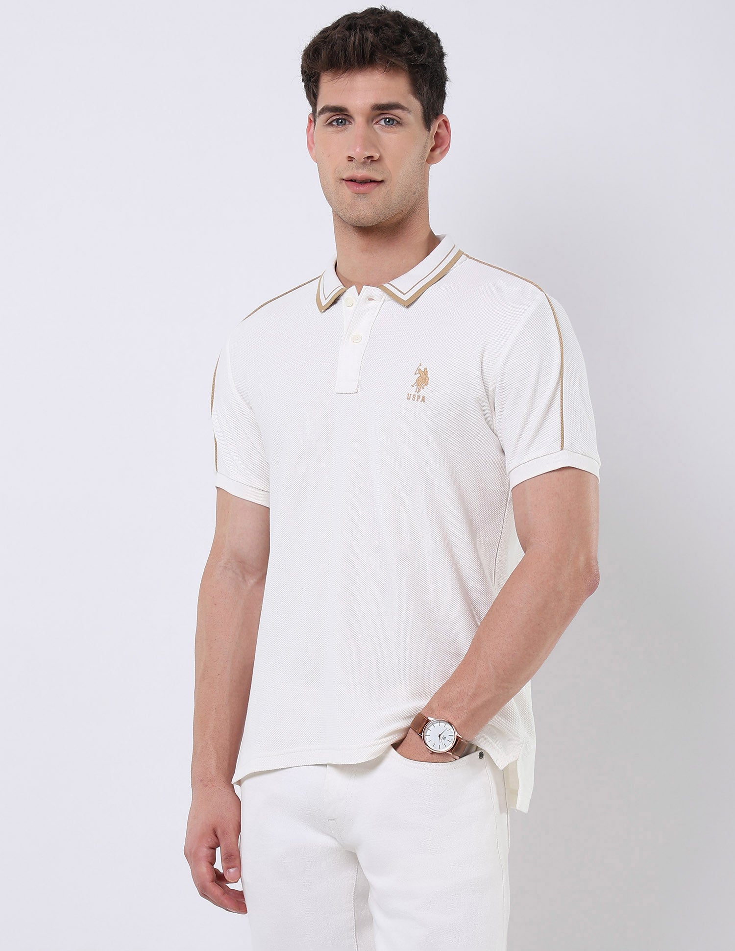 Textured Regular Fit Polo Shirt Off White - U.S. POLO ASSN. | Large