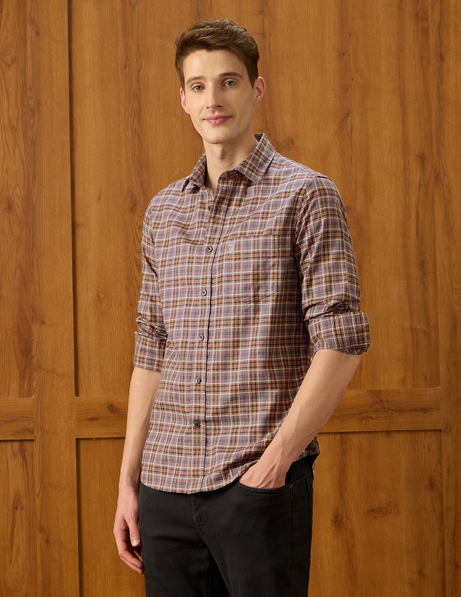 Equestrian Sports @ Elevnado Plaid Checked Shirt Dark Brown - U.S. Polo Assn. India | Large