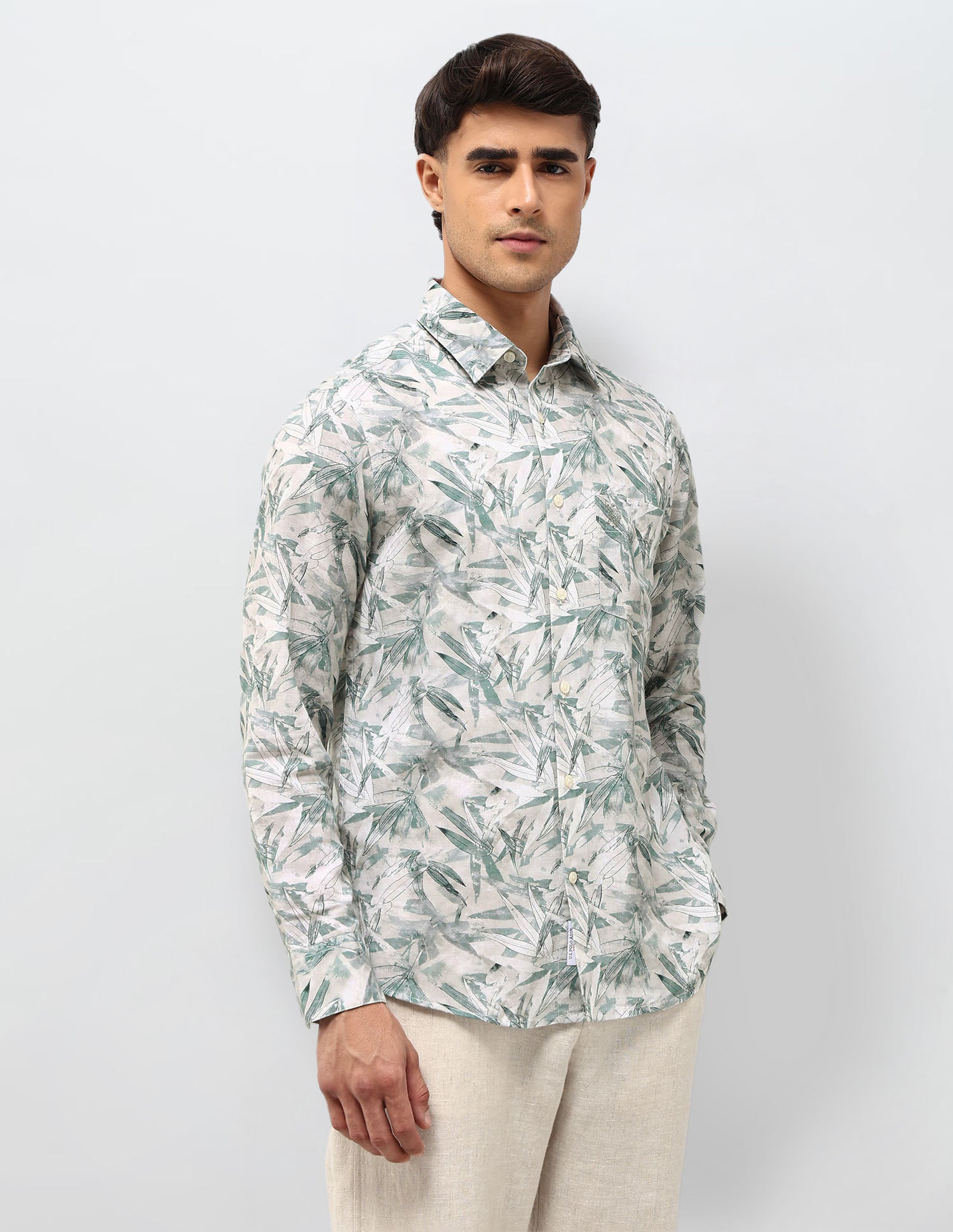Tropical Printed Tailored Fit shirt Green - U.S. POLO ASSN. | Large