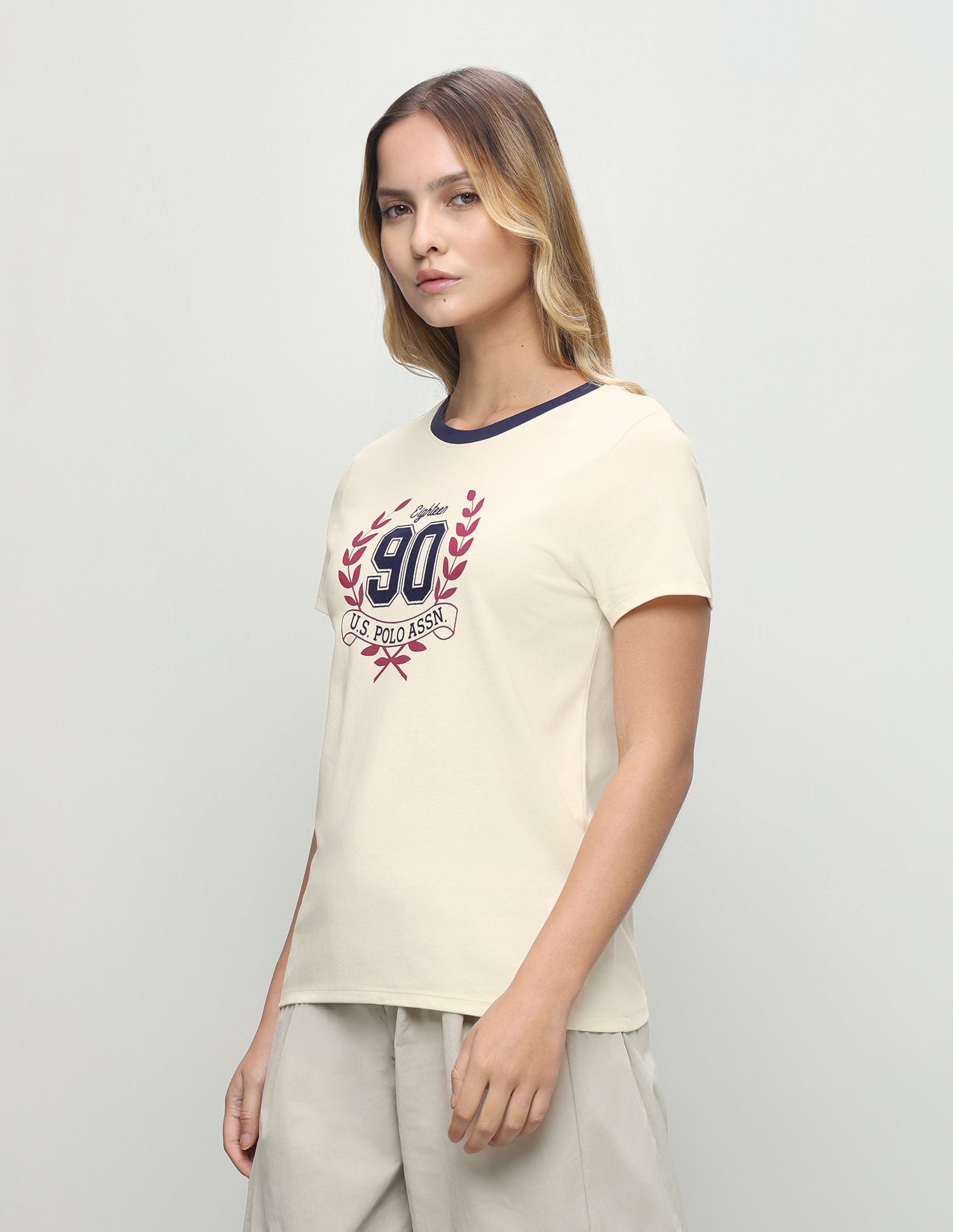 Graphic Brand Printed Regular Fit T-Shirt Ecru - U.S. Polo Assn. India | Large
