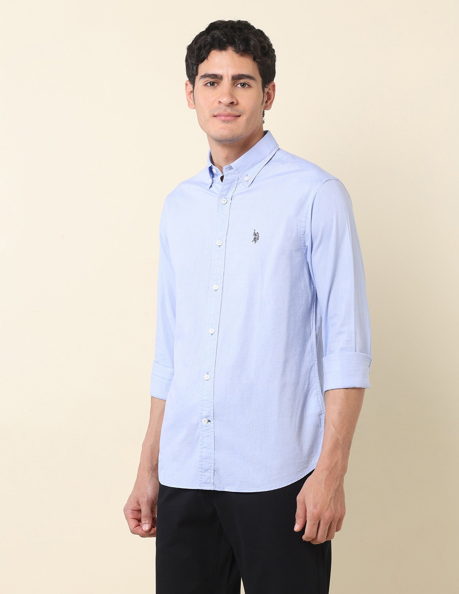 Pure Cotton Tailored Fit Shirt Blue - U.S. Polo Assn. India | Large
