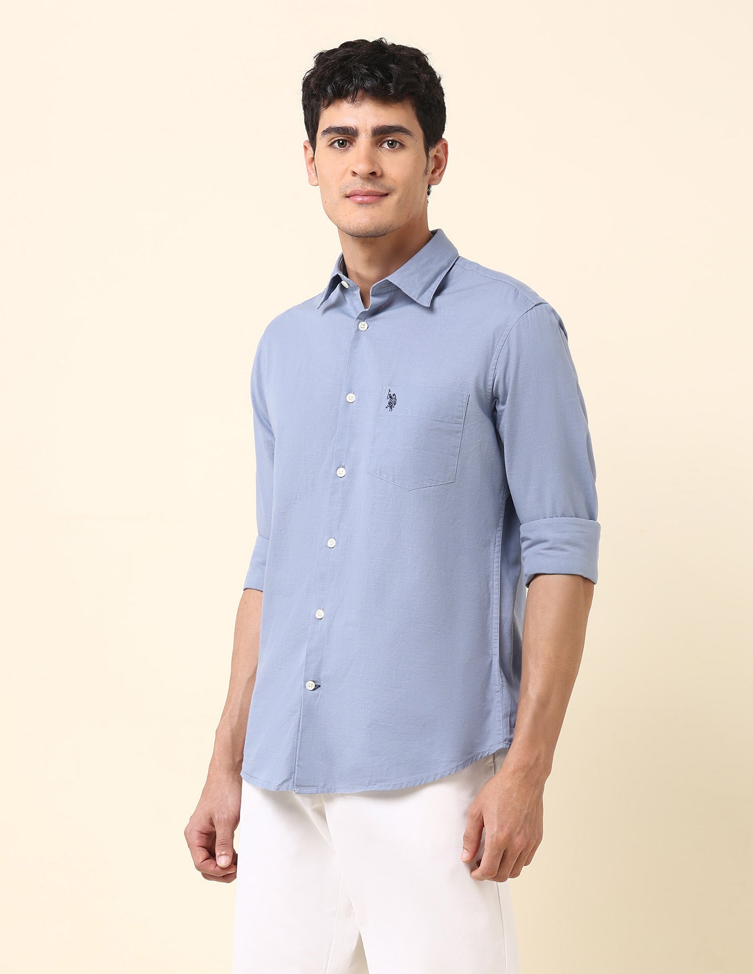 Twill Solid Tailored Fit Shirt Light Blue - U.S. Polo Assn. India | Large