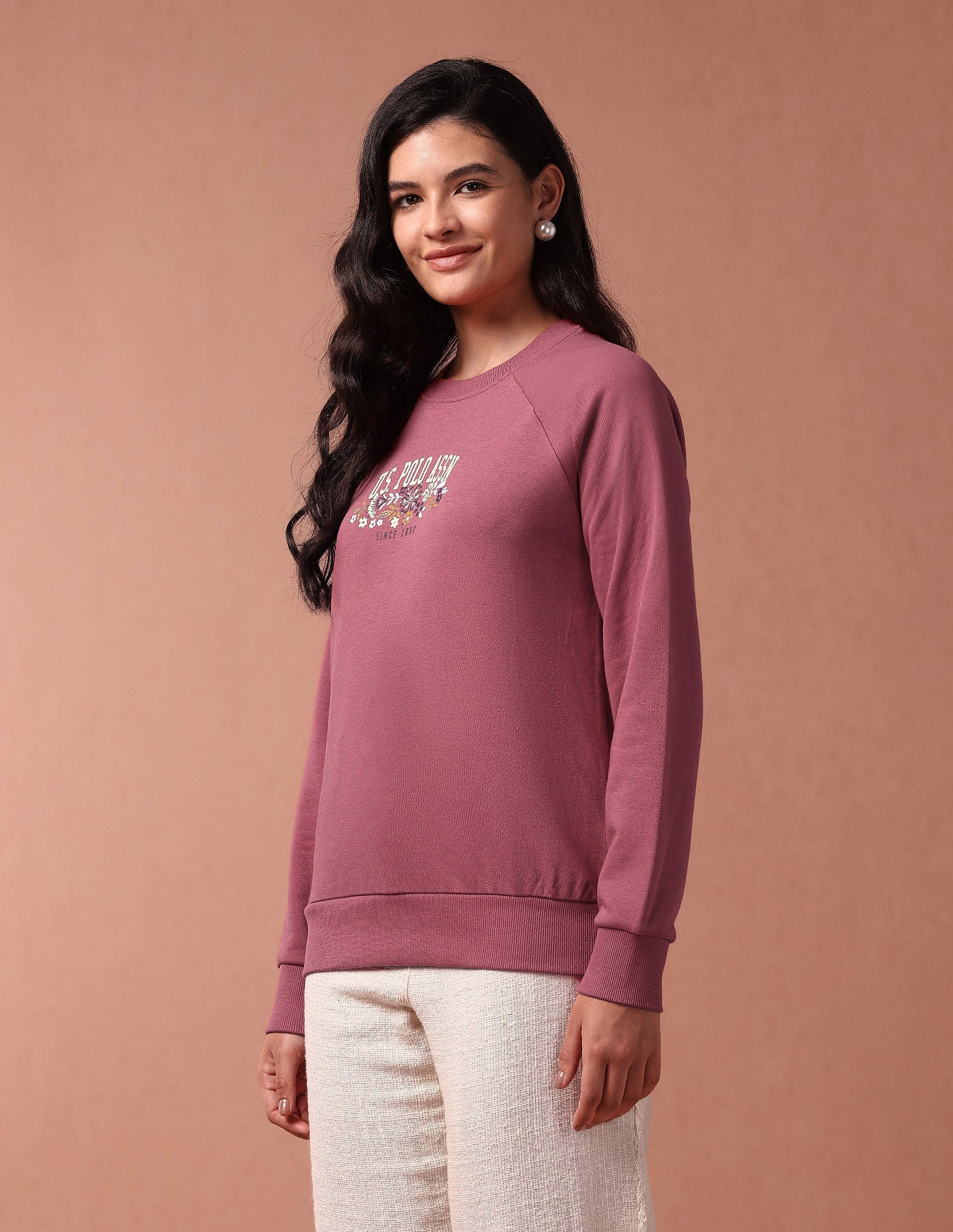 Brand Print Raglan Sleeve Sweatshirt Pink - U.S. POLO ASSN. | Large