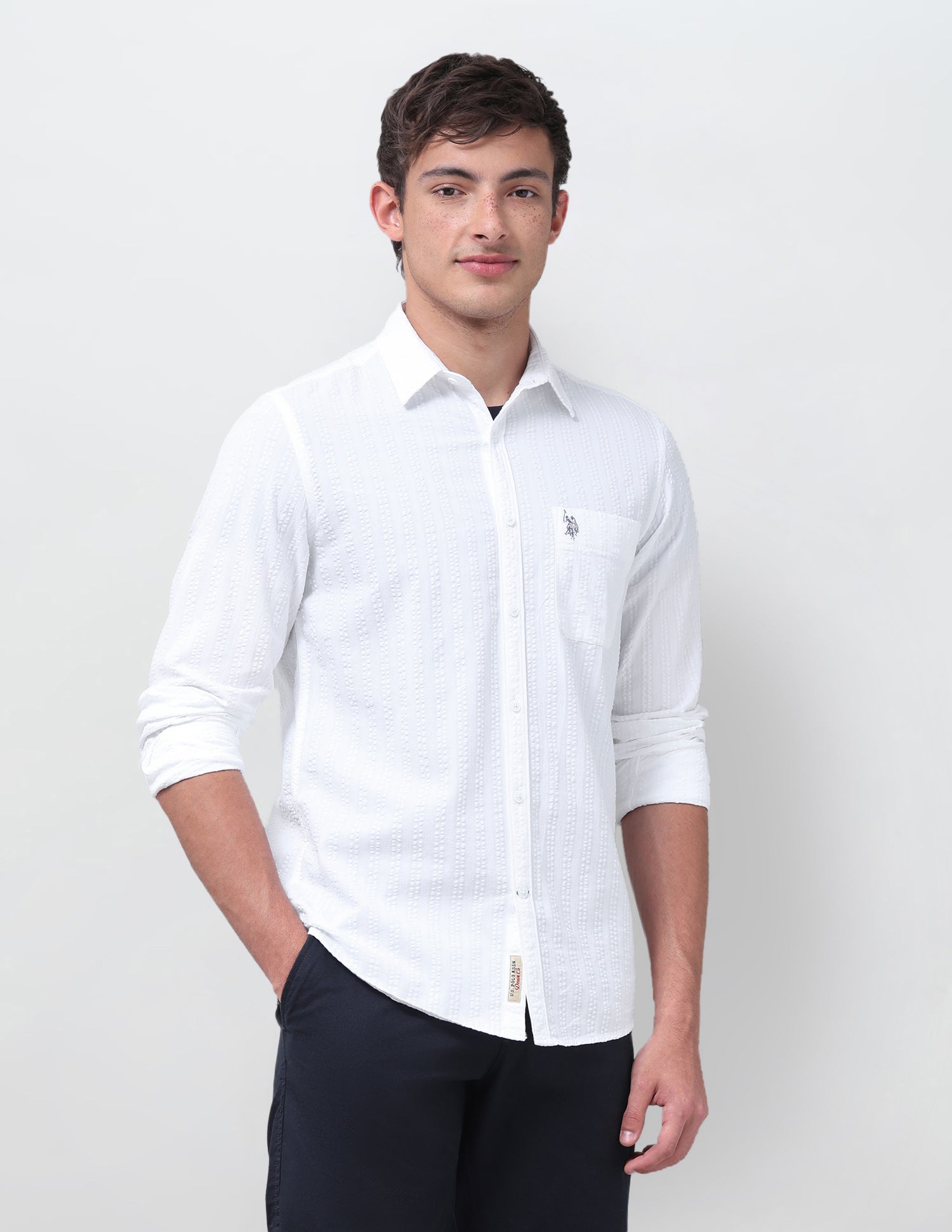 Textured Regular Fit Shirt White - U.S. Polo Assn. India | Large