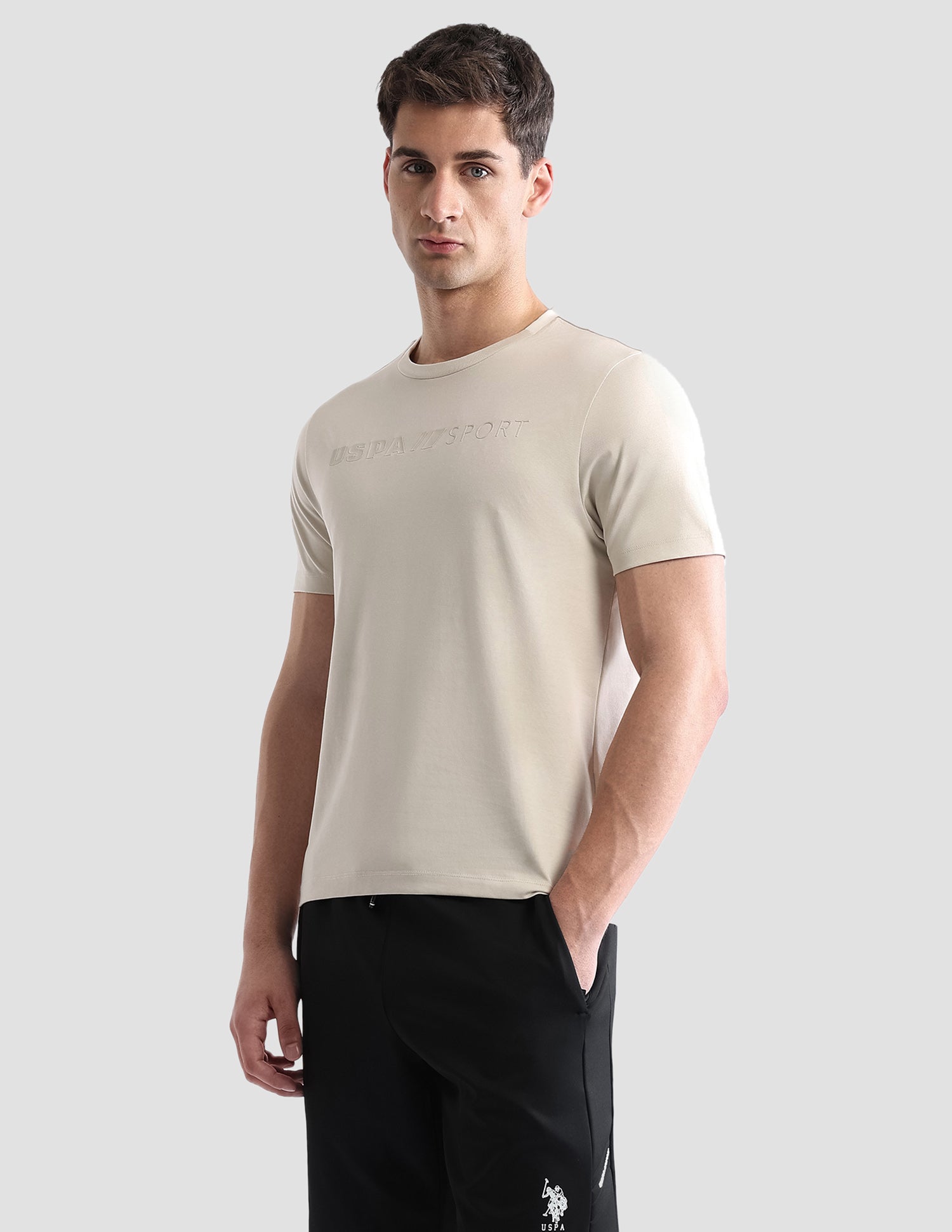 Brand Embossed Regular Fit Active T-Shirt Beige - U.S. POLO ASSN. | Large