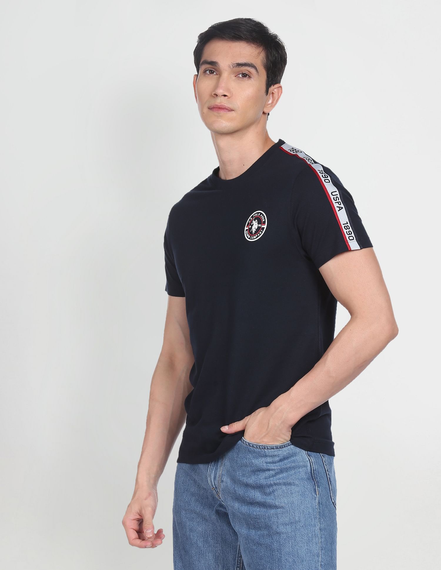 Brand Tape Pure Cotton Solid T-Shirt Navy - U.S. POLO ASSN. | Large