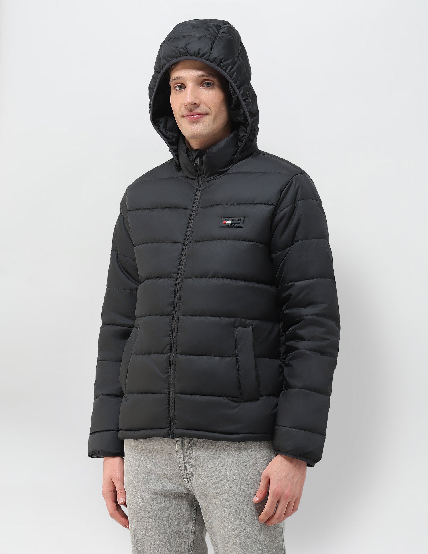Regular Fit Solid Puffer Jacket Black - U.S. Polo Assn. India | Large