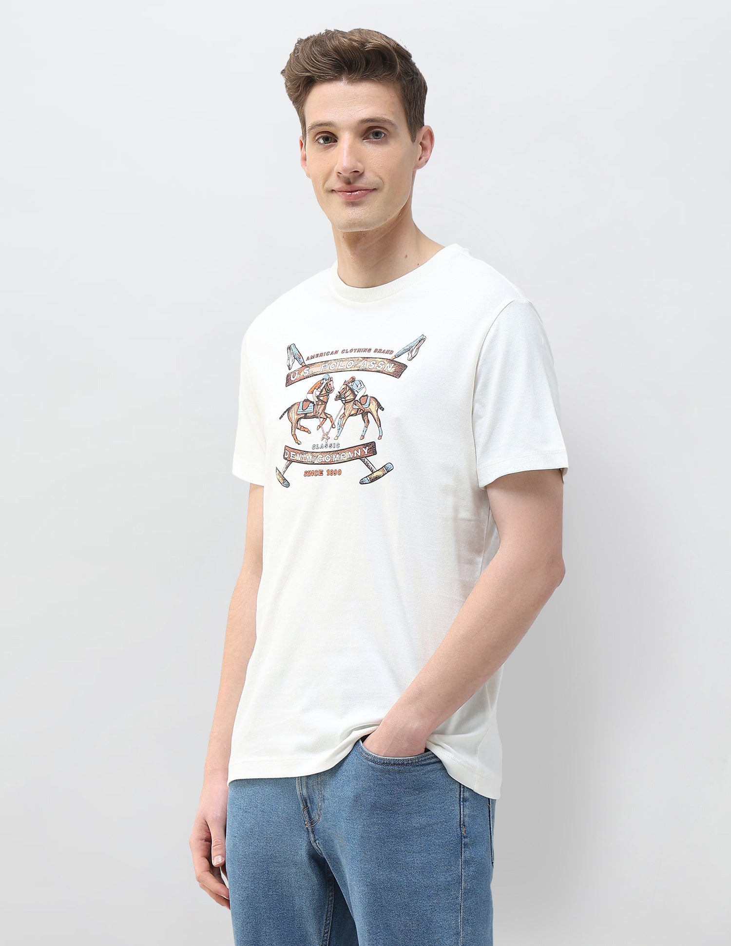 Graphic Brand Printed Motel On The Coast T-Shirt Ivory - U.S. Polo Assn. India | Large