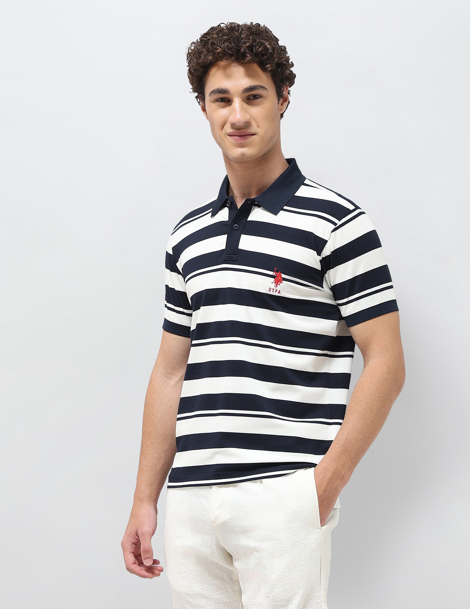 Horizontal Striped Slim Fit Polo Shirt Navy - U.S. Polo Assn. India | Large