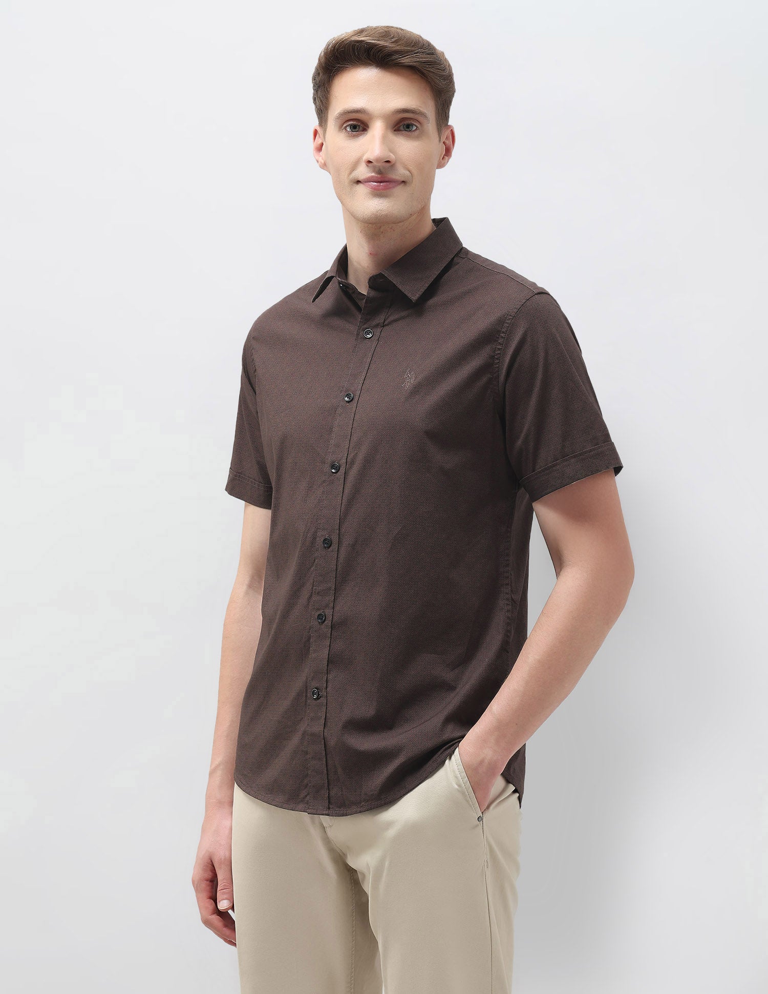Geometric Printed Tailored Fit Shirt Brown - U.S. Polo Assn. India | Large