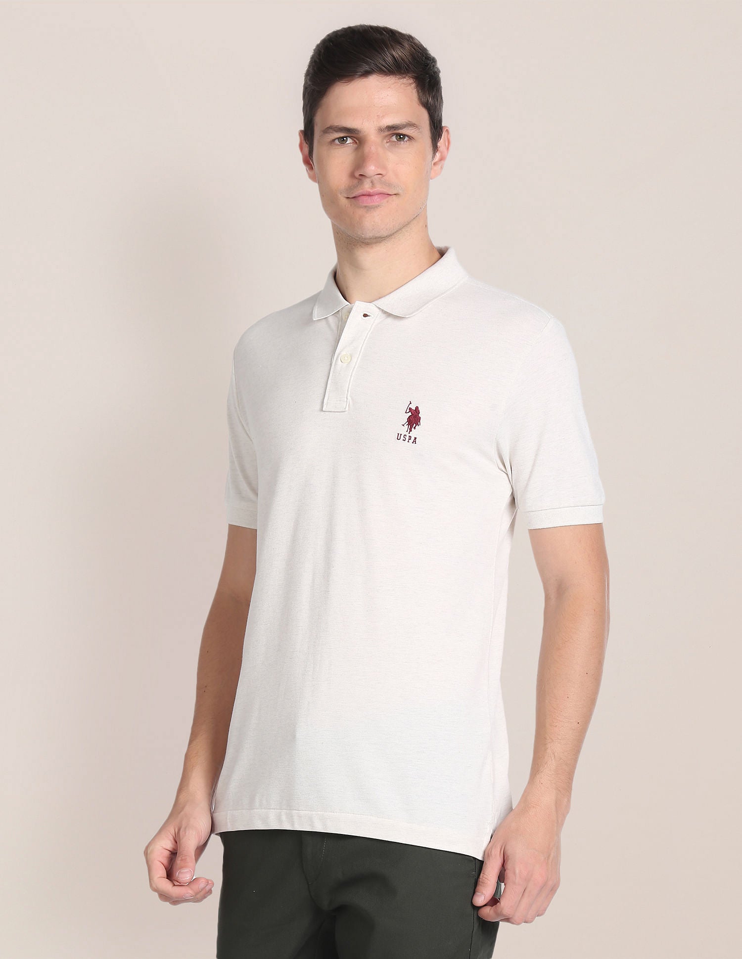 Slim Fit Solid Polo Shirt White - U.S. Polo Assn. India | Large