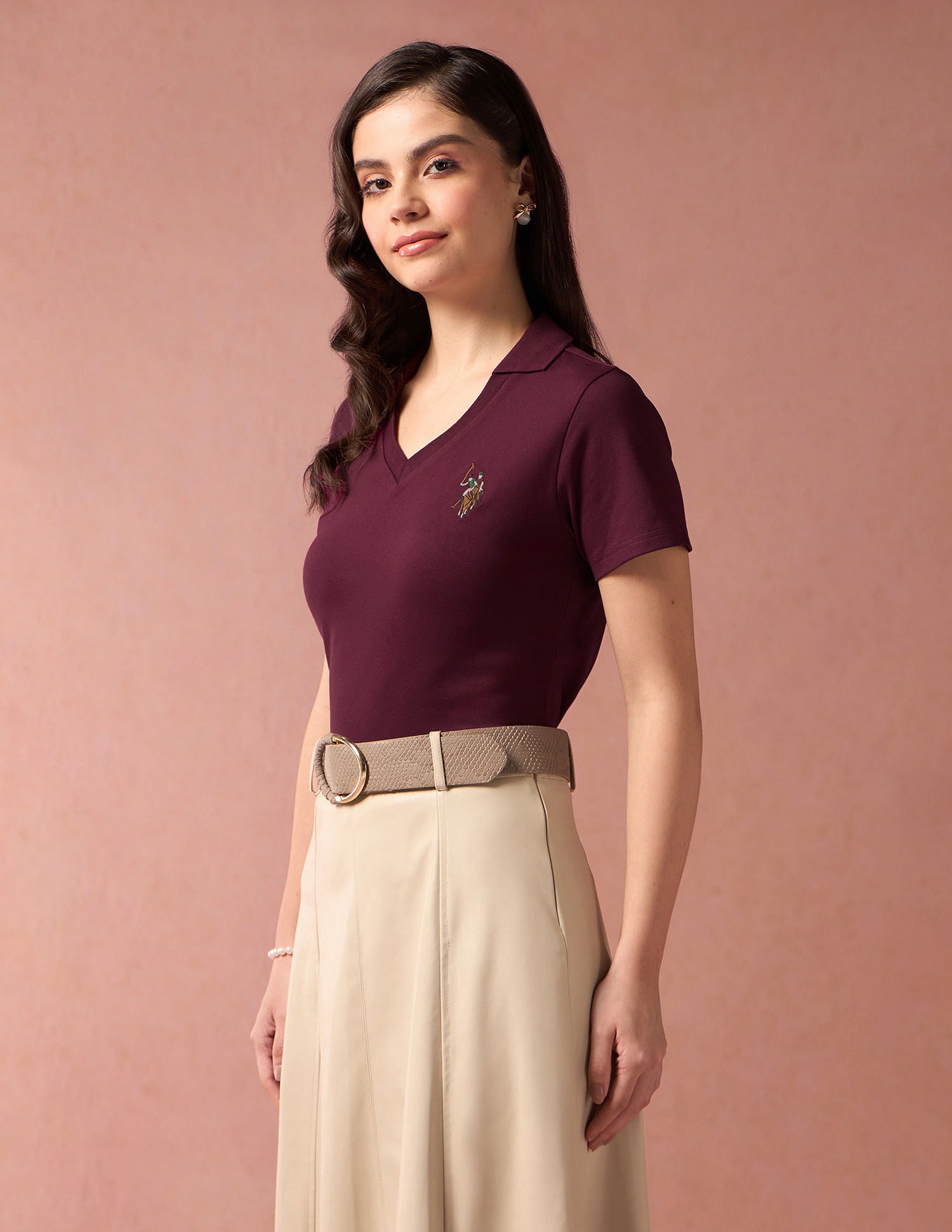 V-Neck Polo Collar Polo Shirt Maroon - U.S. POLO ASSN. | Large