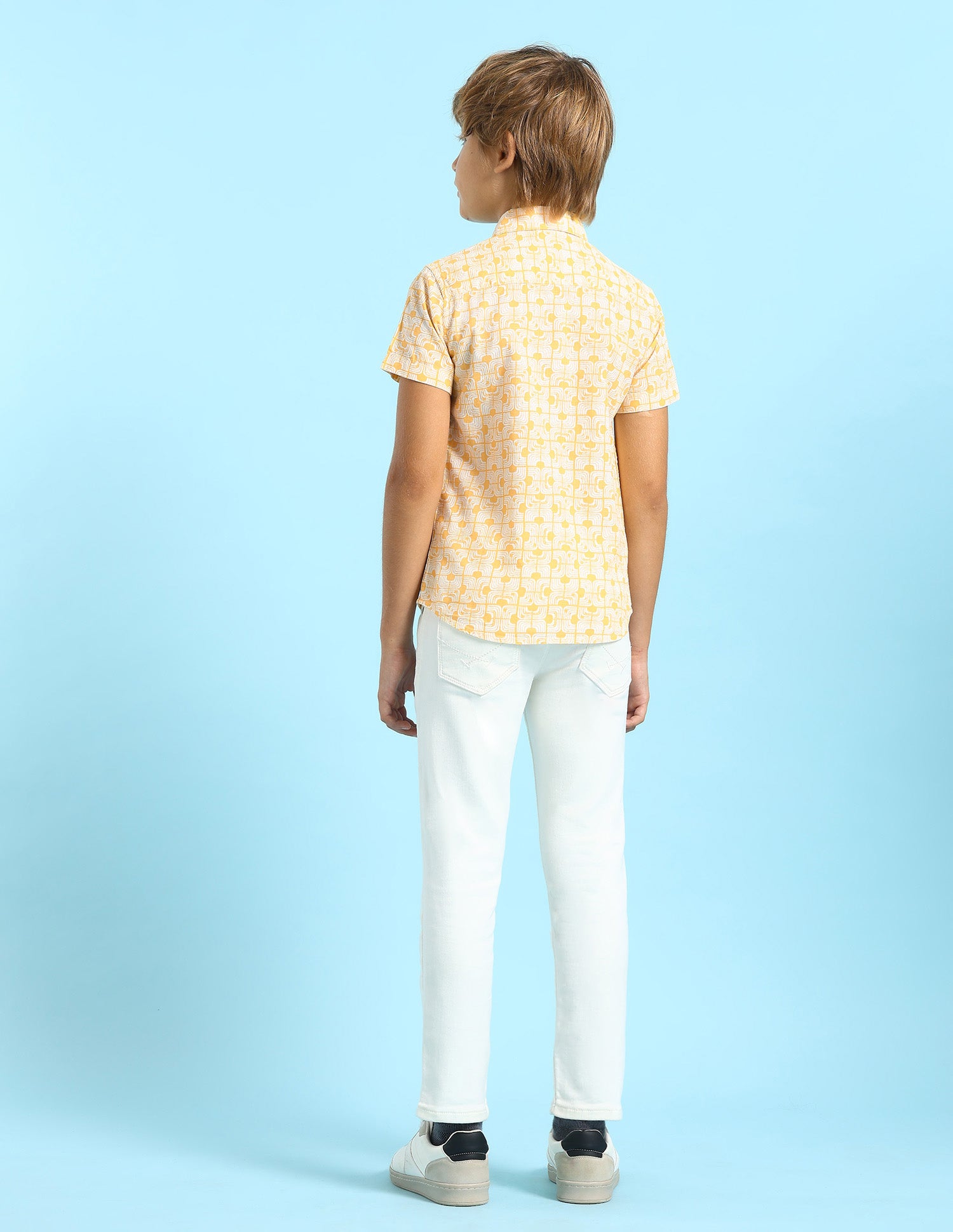 Boys Geometric Printed Regular Fit Shirt Yellow - U.S. POLO ASSN. | Large