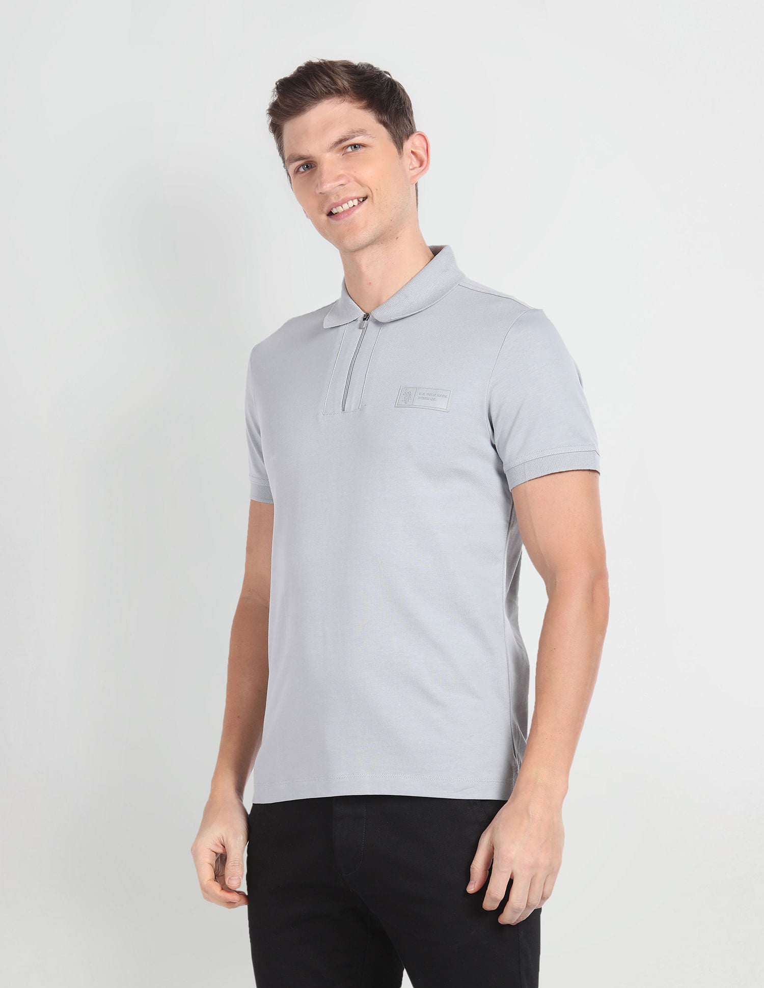 Logo Badge Solid Polo Shirt Grey - U.S. Polo Assn. India | Large