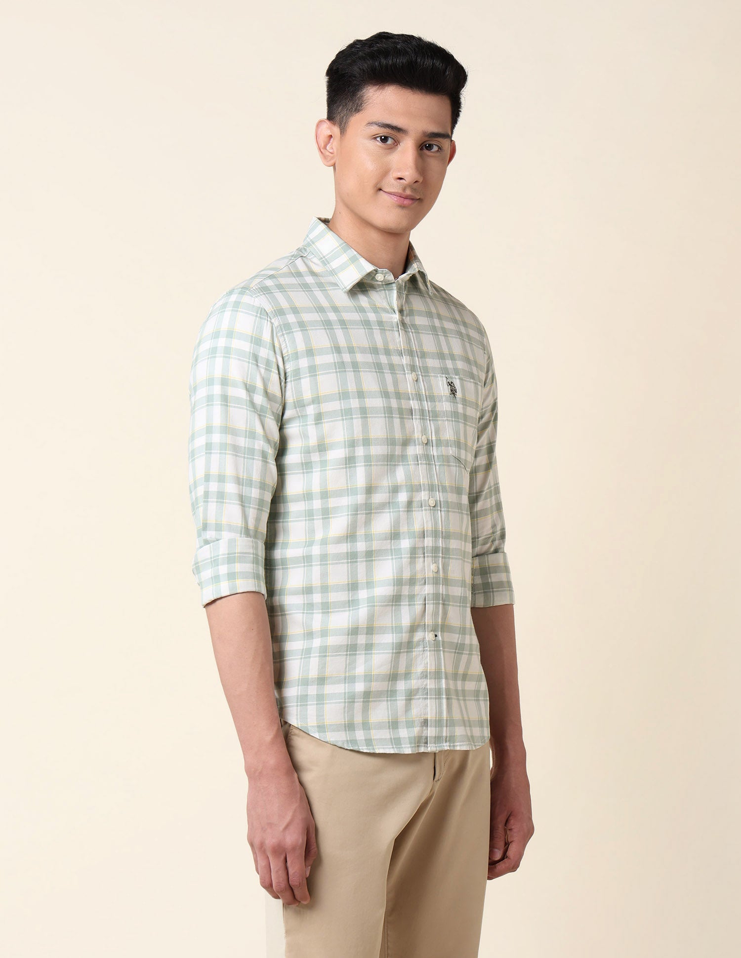 Grid Tattersall Checked Tailored Fit Shirt Light Green - U.S. POLO ASSN. | Large