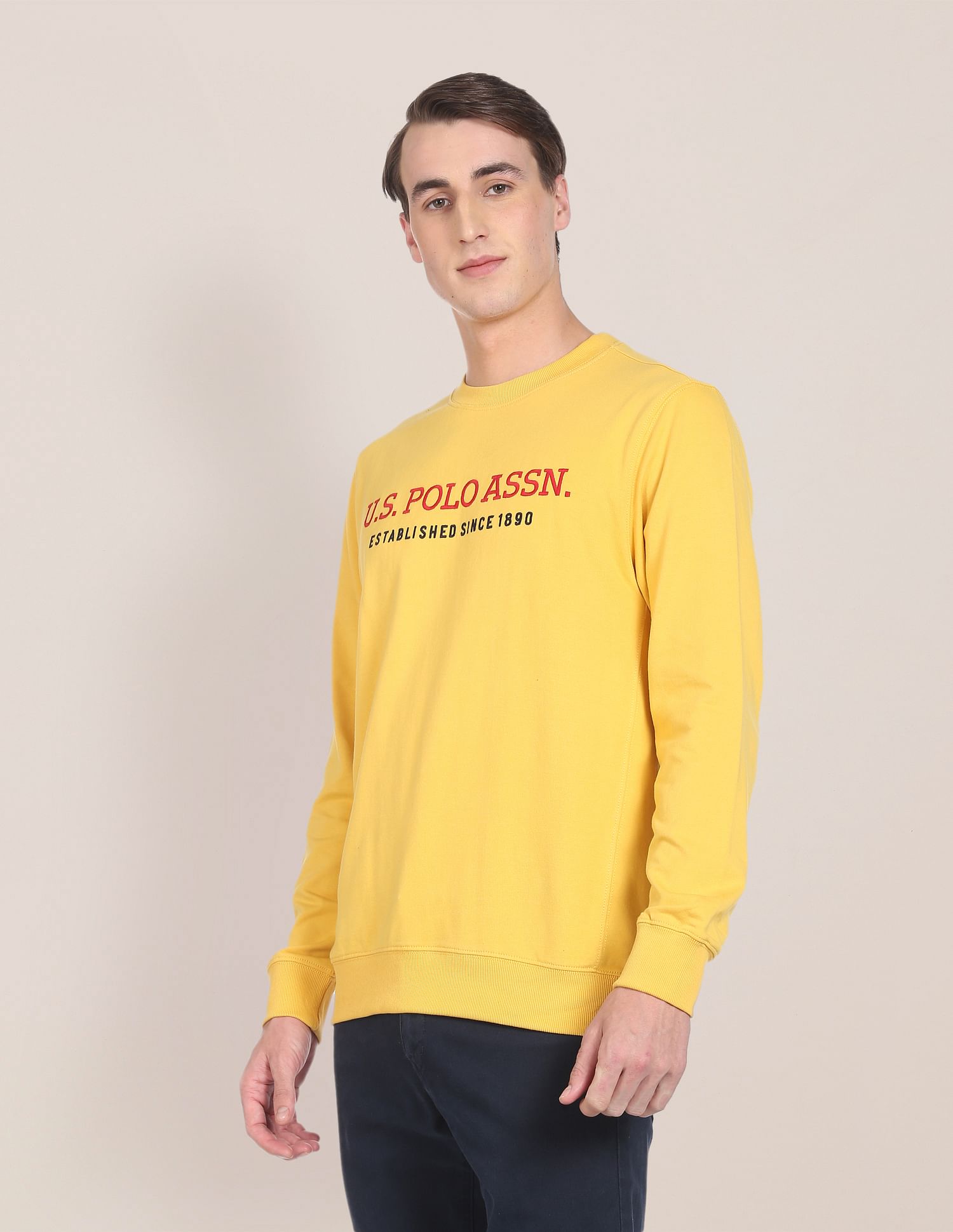 Contrast Stripe Crew Neck Sweatshirt Yellow - U.S. Polo Assn. India | Large