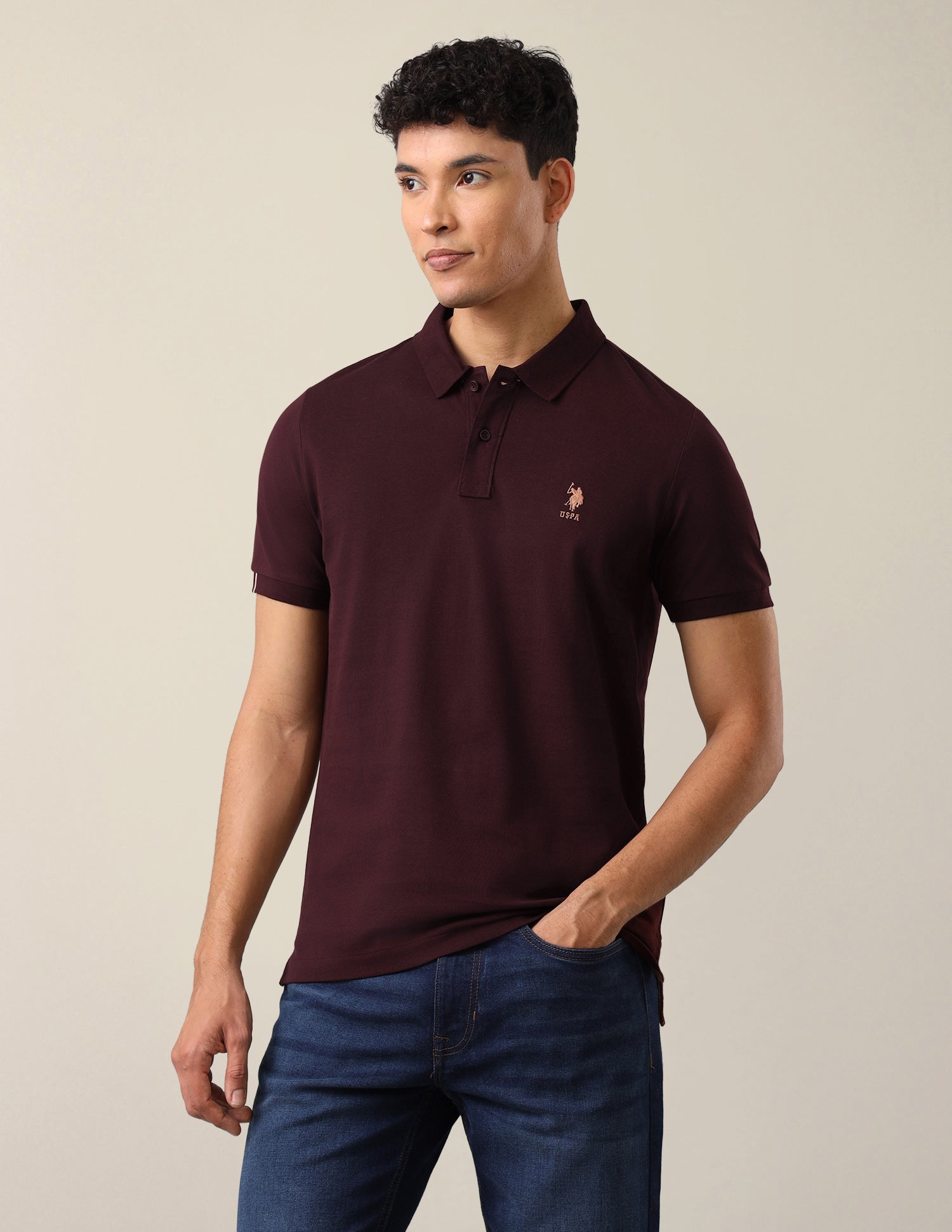 Brand Embroidered Slim Fit Polo Shirt Wine - U.S. Polo Assn. India | Large