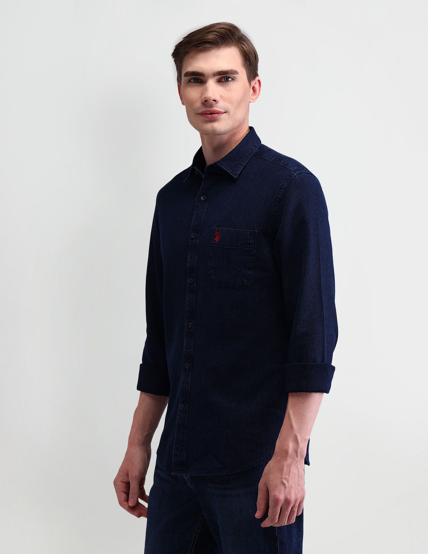 Slim Solid Dobby Shirt Navy - U.S. Polo Assn. India | Large