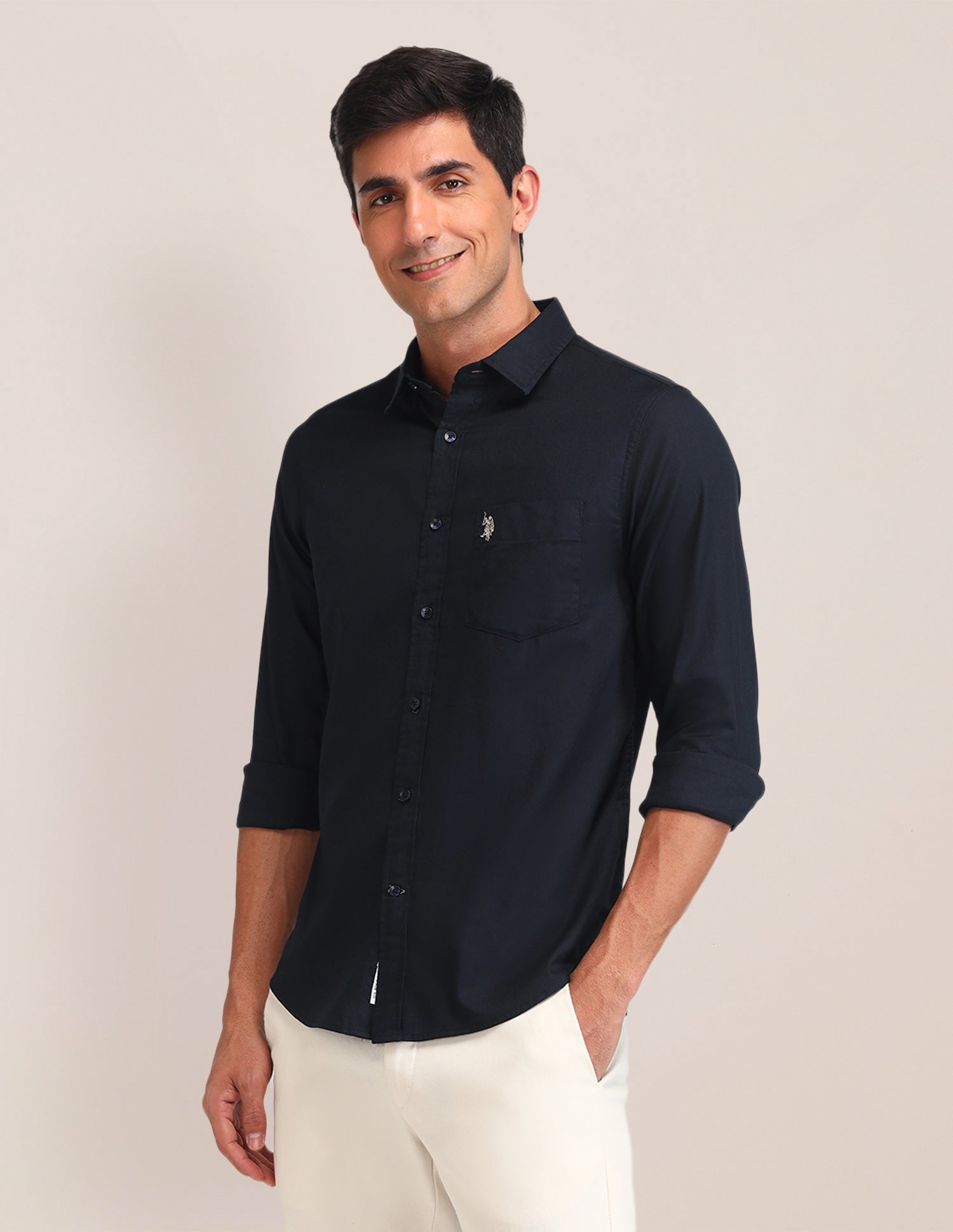 Slim Fit Solid Shirt Navy - U.S. Polo Assn. India | Large