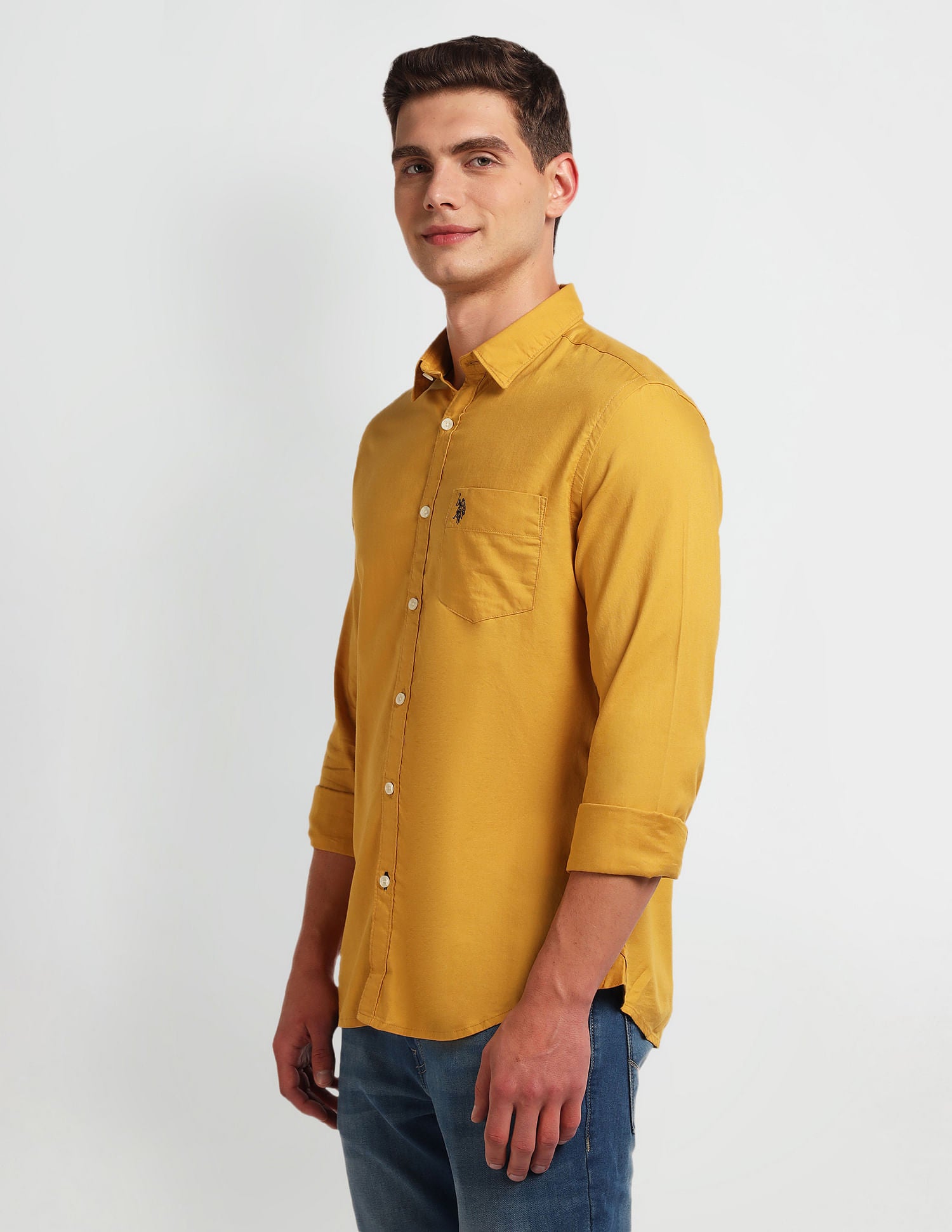 Twill Slim Fit Shirt Mustard - U.S. Polo Assn. India | Large