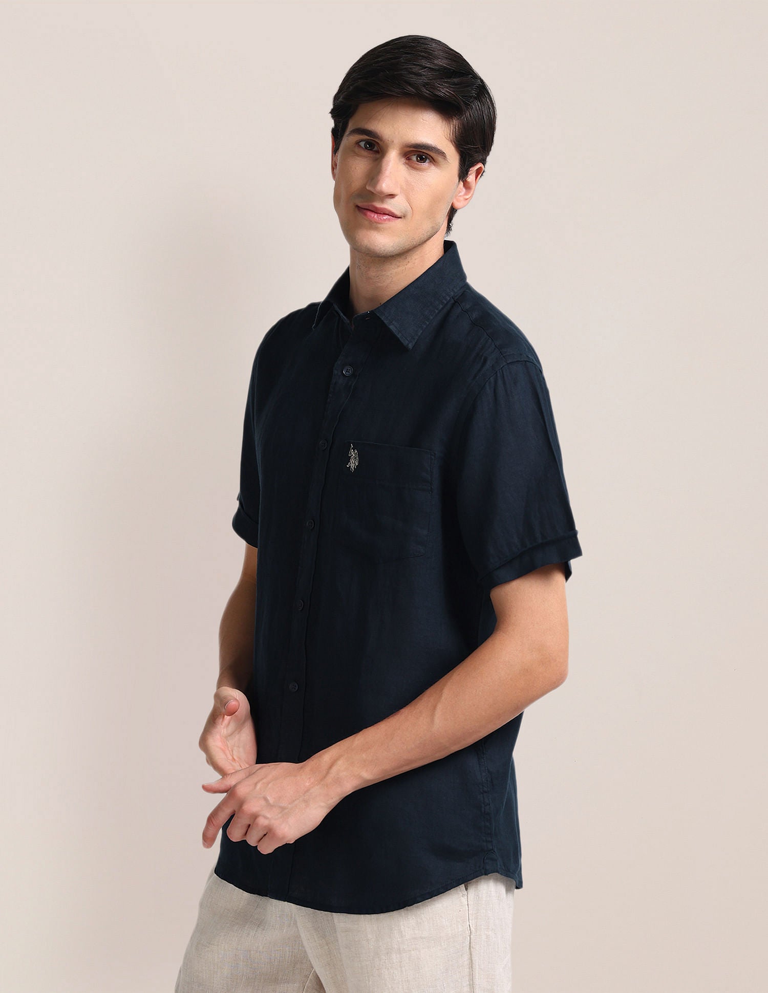 Button Down Linen Formal Shirt Navy - U.S. POLO ASSN. | Large