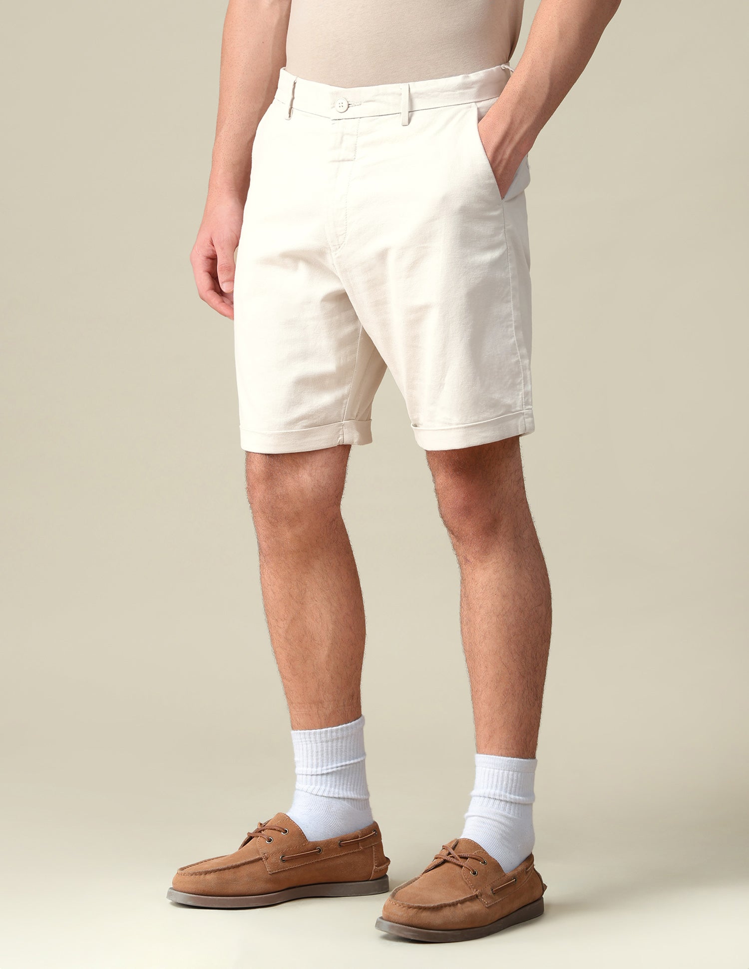 Mid Rise Slim Fit Shorts Beige - U.S. Polo Assn. India | Large