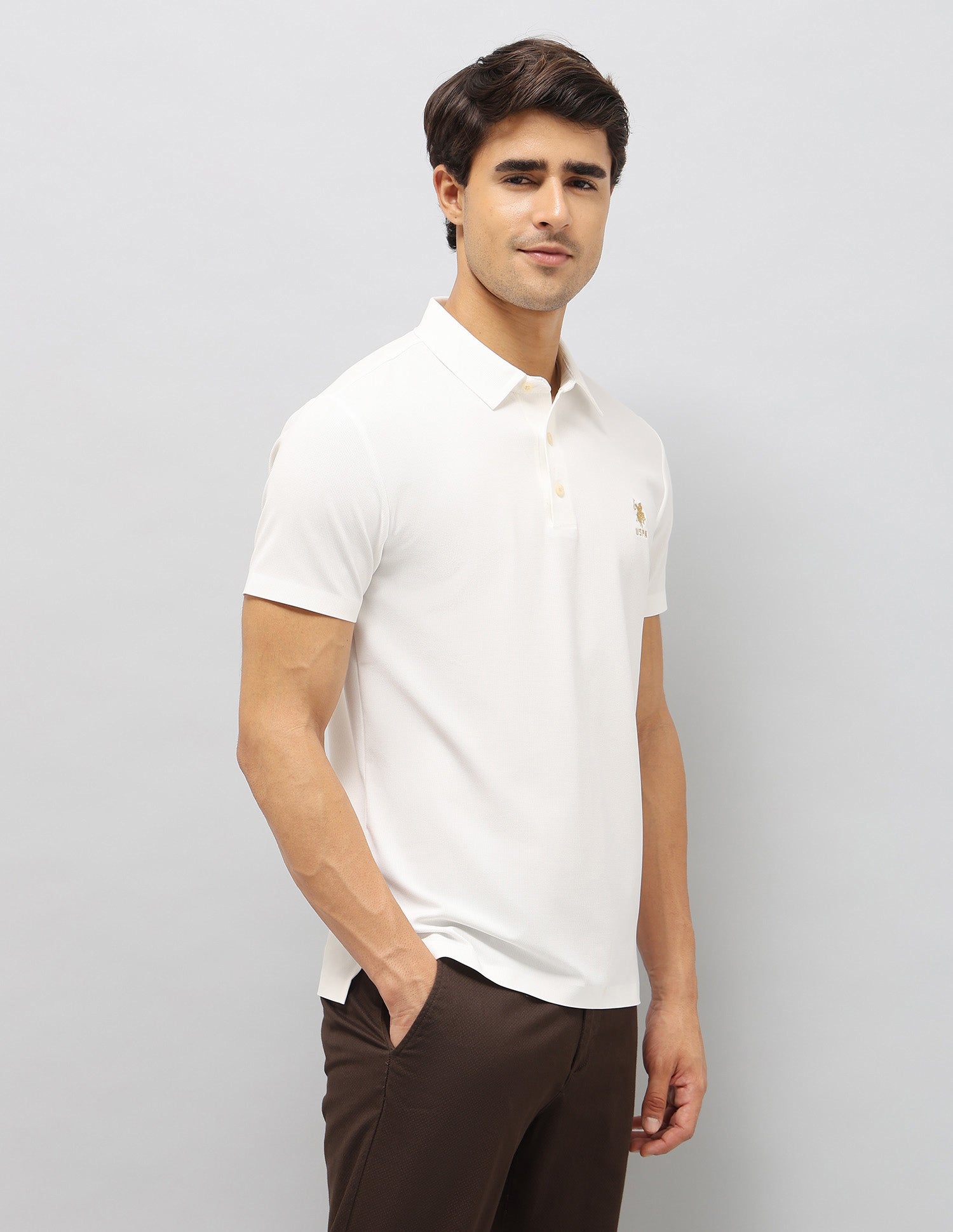 Slim Fit Textured Polo Shirt White - U.S. Polo Assn. India | Large