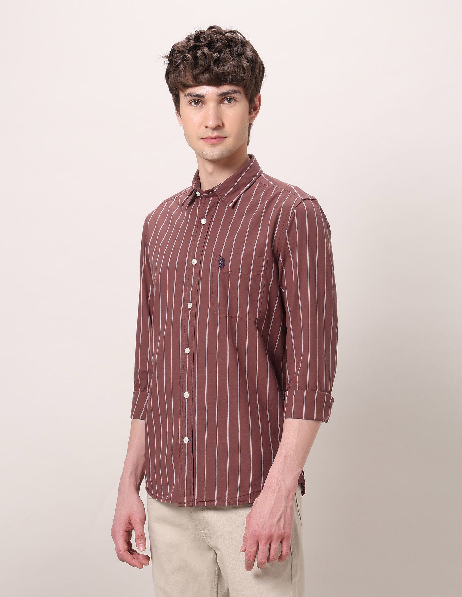 Vertical Striped Regular Fit Shirt Rust - U.S. Polo Assn. India | Large