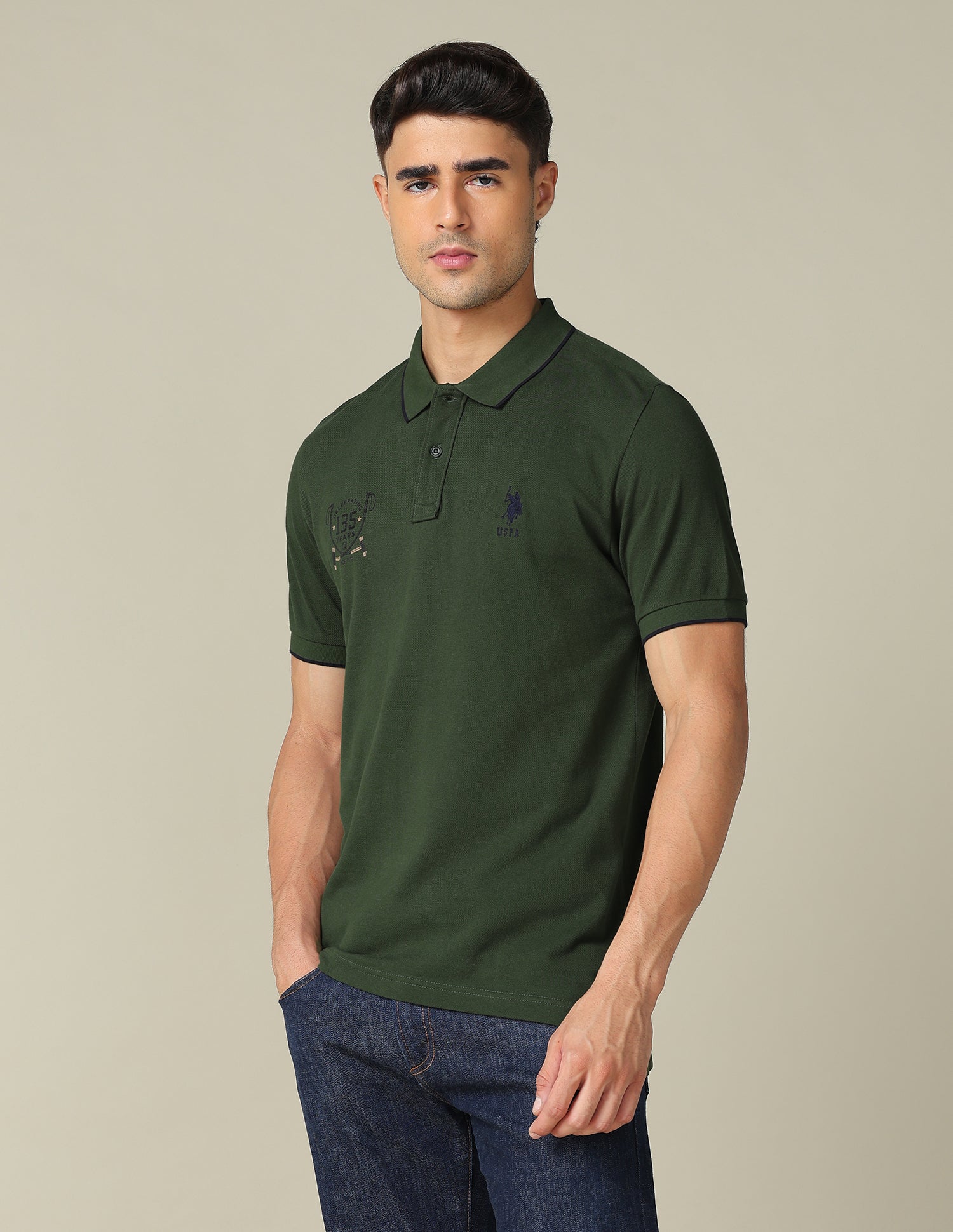 Graphic Printed Regular Fit Polo Shirt Dark Olive - U.S. POLO ASSN. | Large