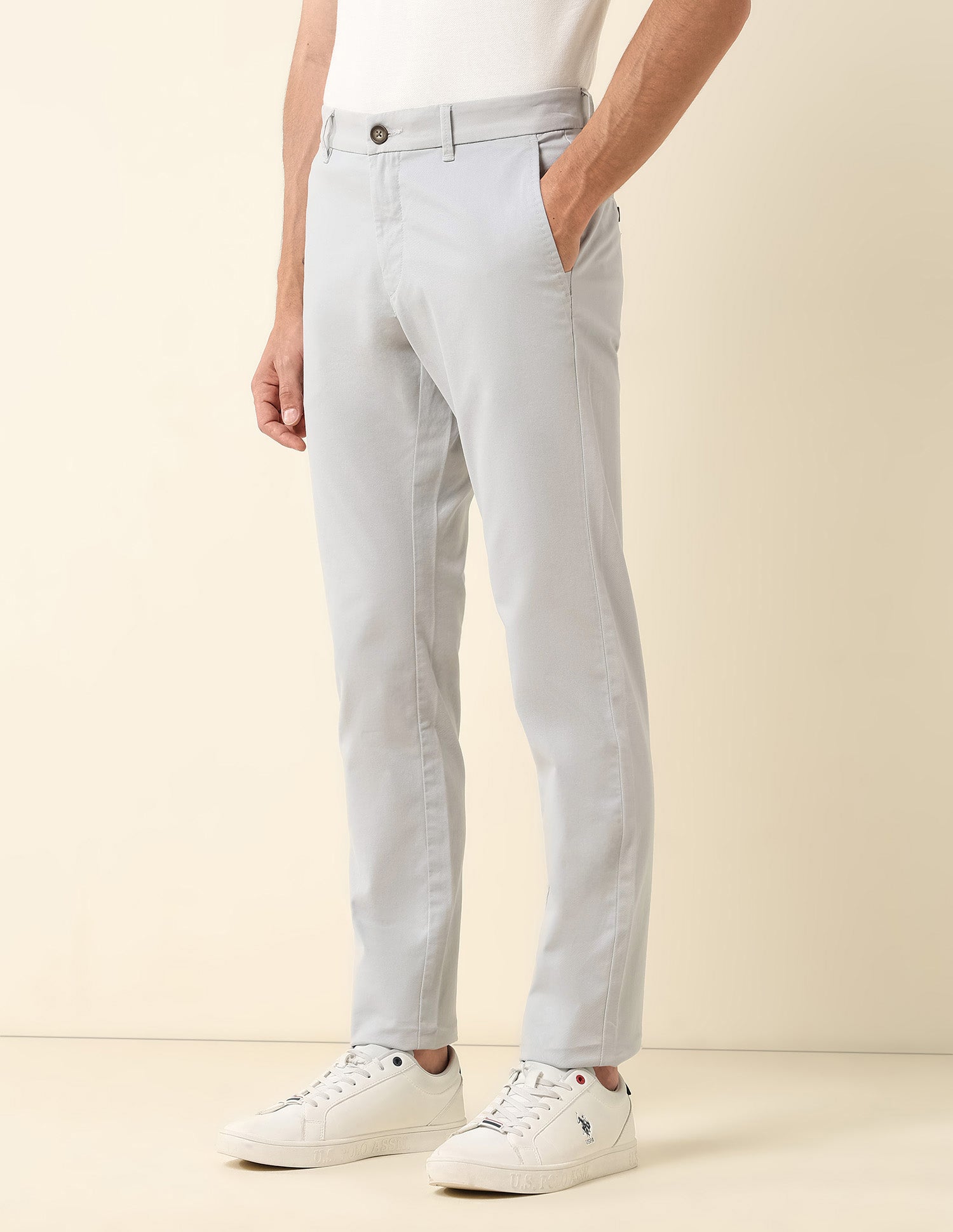 Austin Slim Fit Satin Trousers Light Grey - U.S. Polo Assn. India | Large