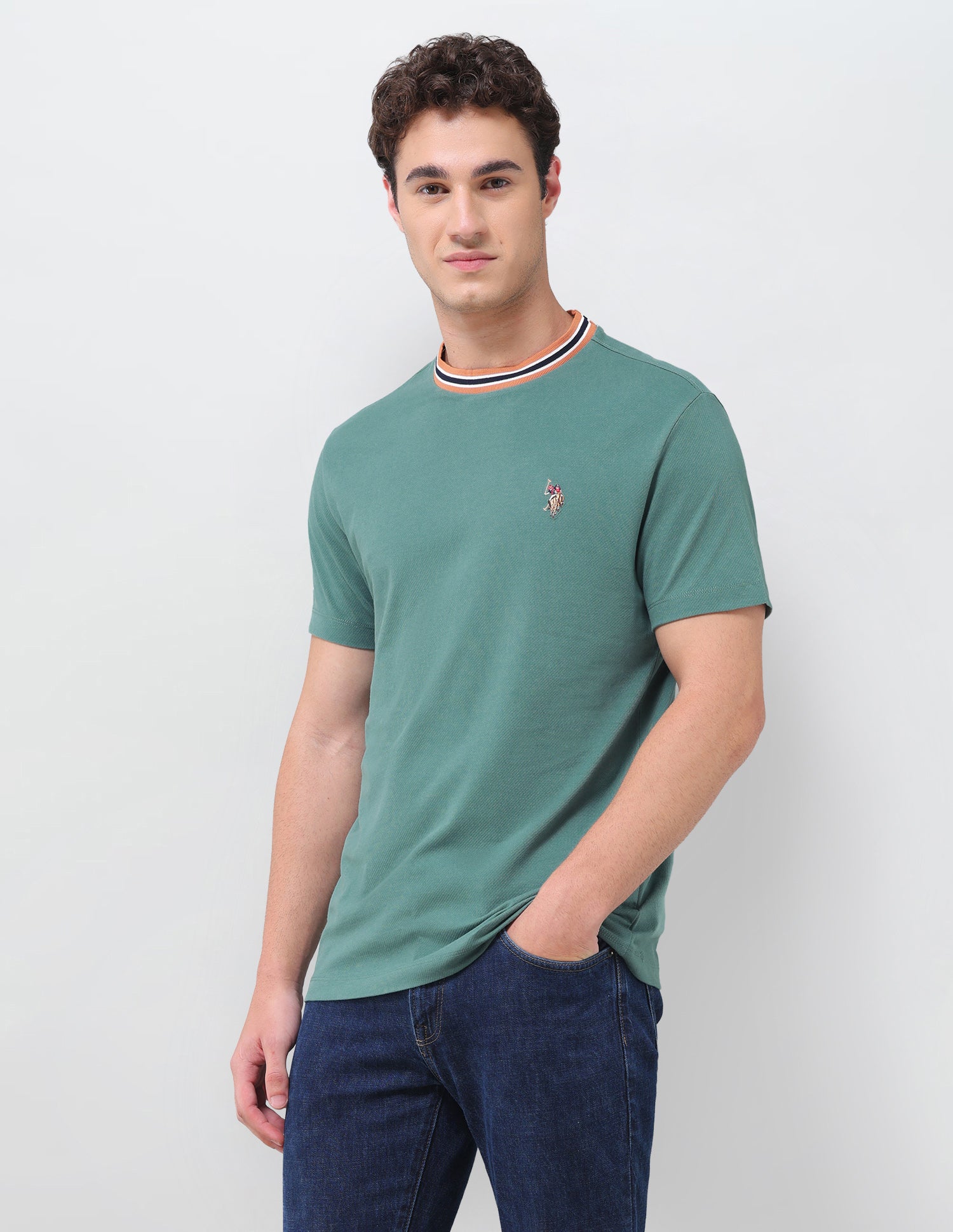 Solid Slim Fit T-Shirt Green - U.S. Polo Assn. India | Large