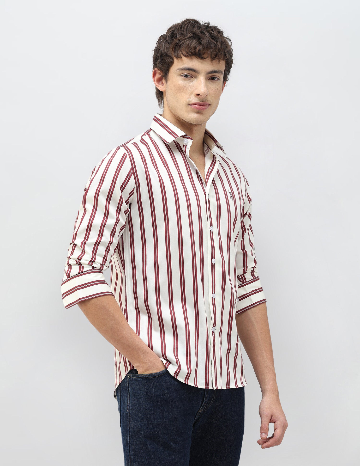 New Port Marina Vertical Striped Shirt Burgundy - U.S. Polo Assn. India | Large