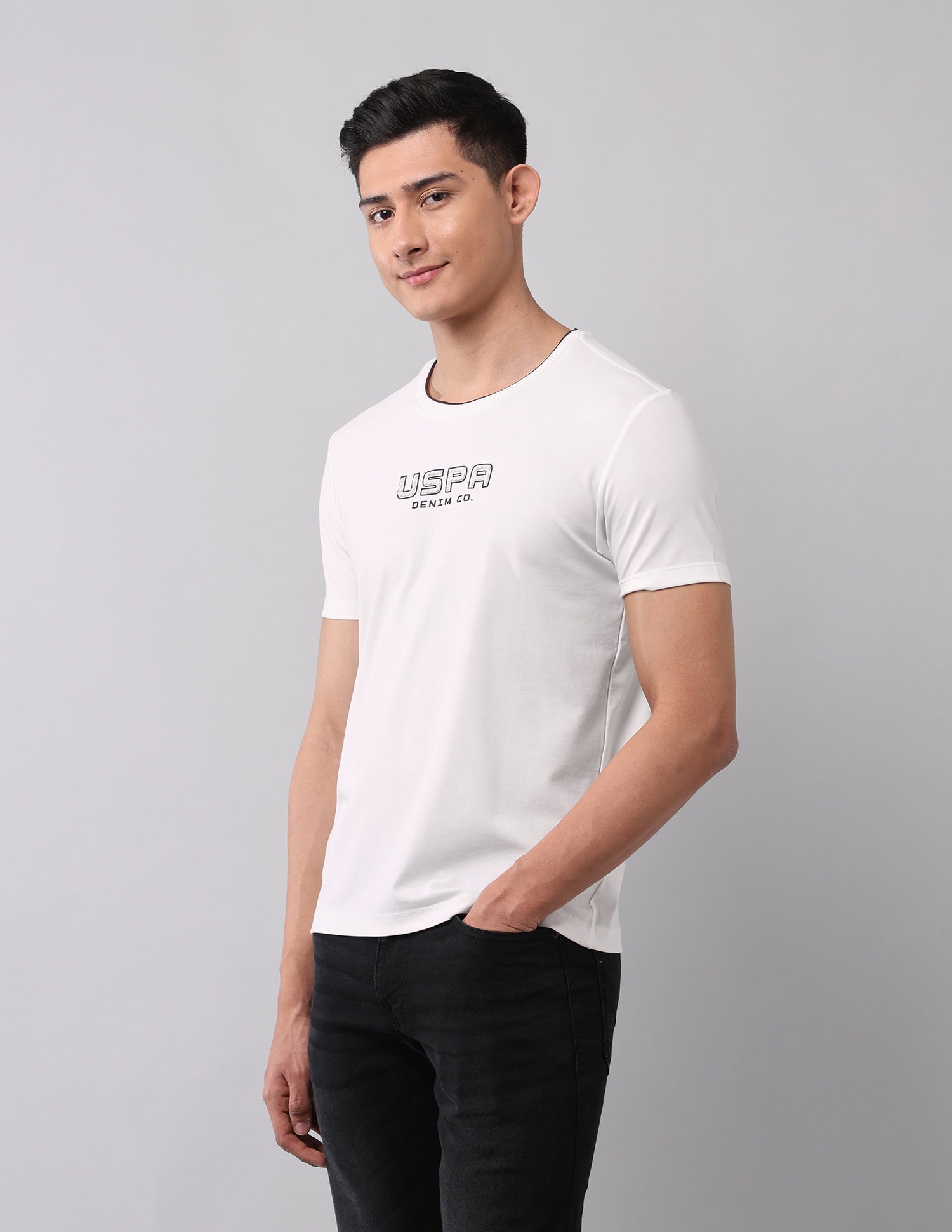 Brand Embossed Muscle Fit T-Shirt Ivory - U.S. Polo Assn. India | Large