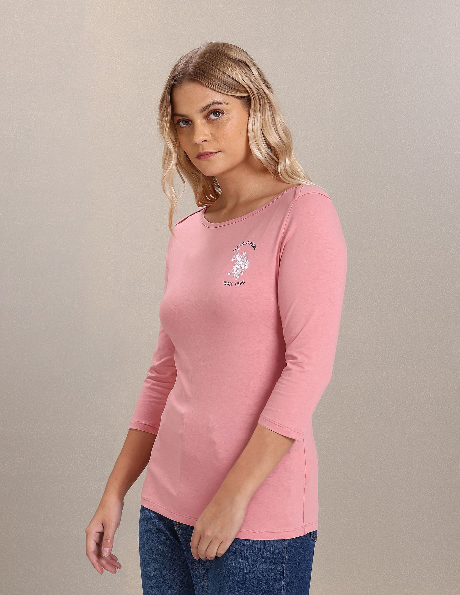 Three Quarter Sleeve Solid T-Shirt Pink - U.S. Polo Assn. India | Large
