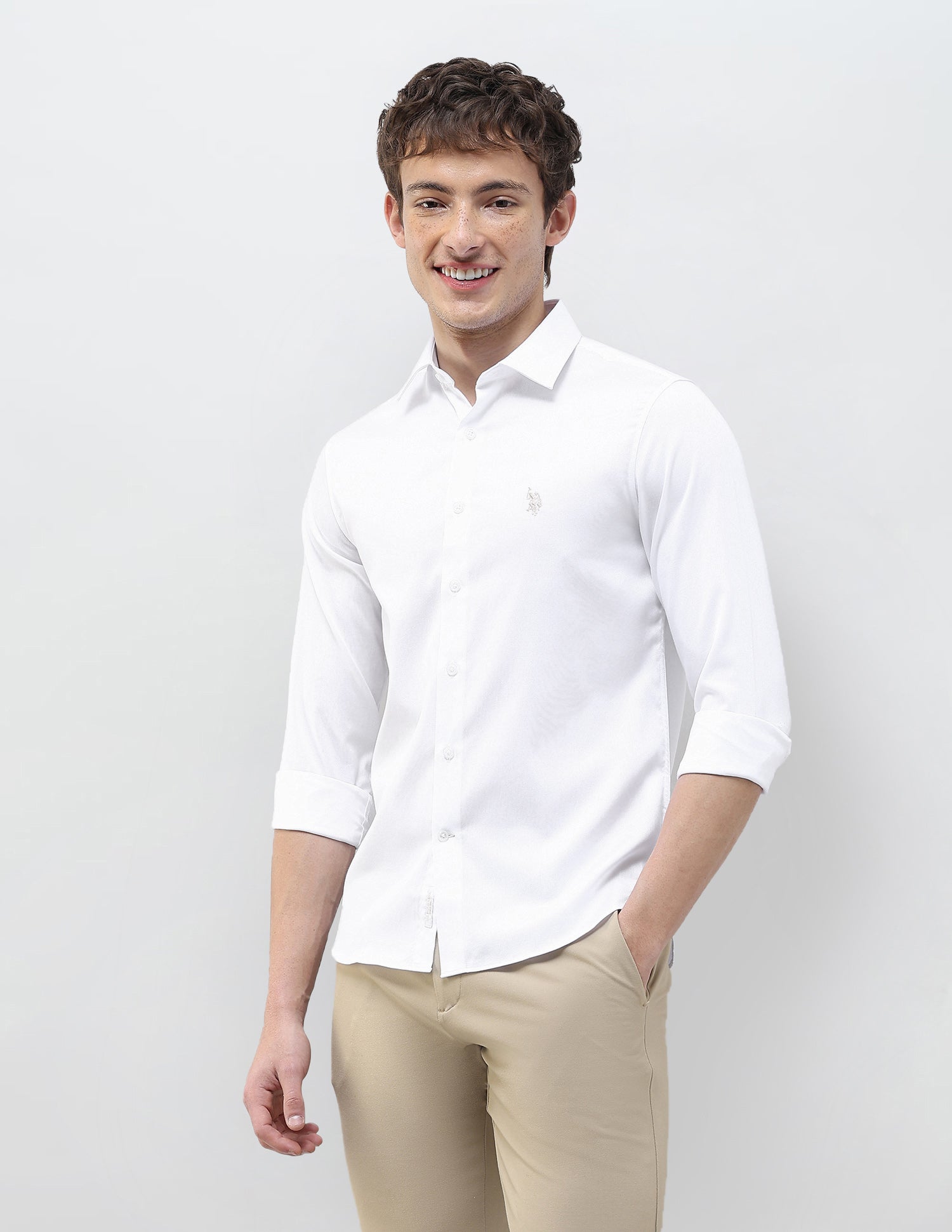Herringbone Tailored Fit Shirt White - U.S. Polo Assn. India | Large