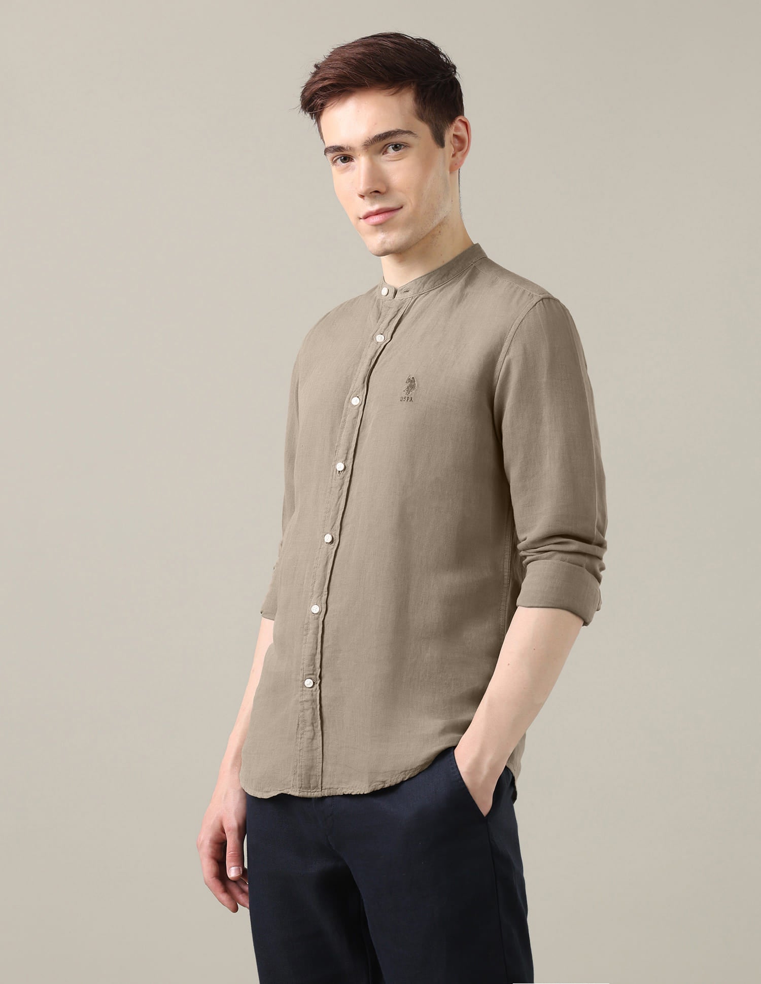 Solid Regular Fit Shirt Brown - U.S. Polo Assn. India | Large