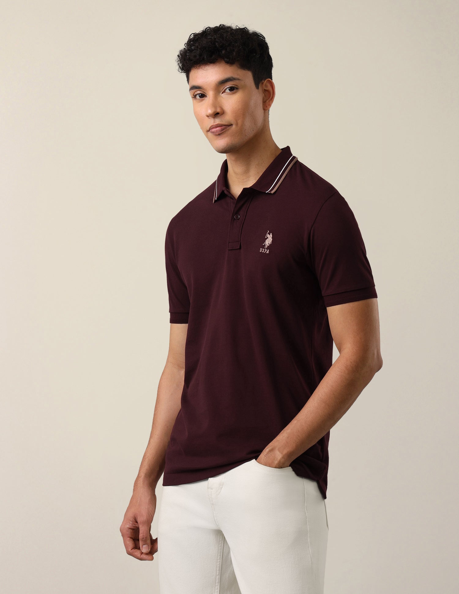 Brand Embroidered Slim Fit Polo Shirt Wine - U.S. Polo Assn. India | Large