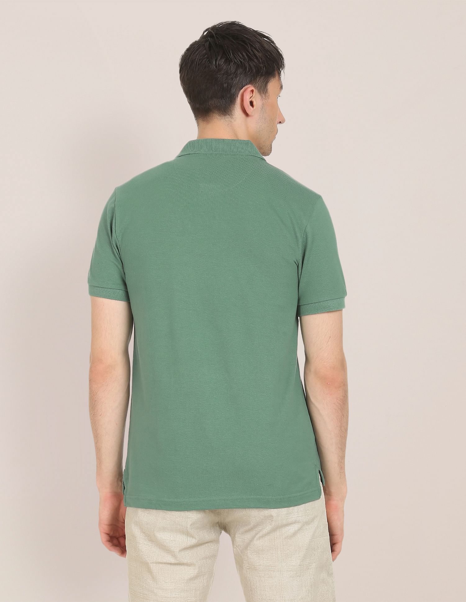 Men Green Cotton Solid Polo Sirt Green - U.S. Polo Assn. India | Large