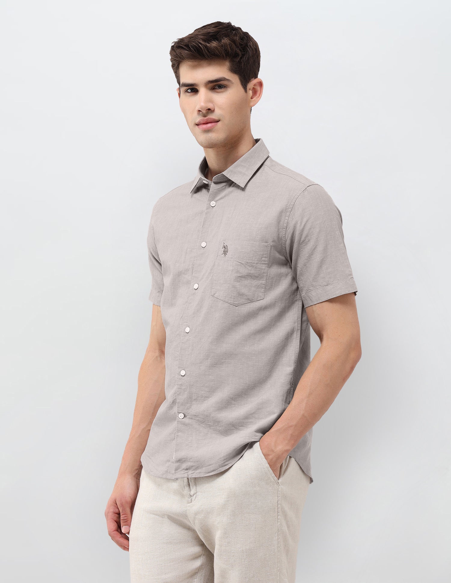 Solid Tailored Fit Shirt Khaki - U.S. Polo Assn. India | Large