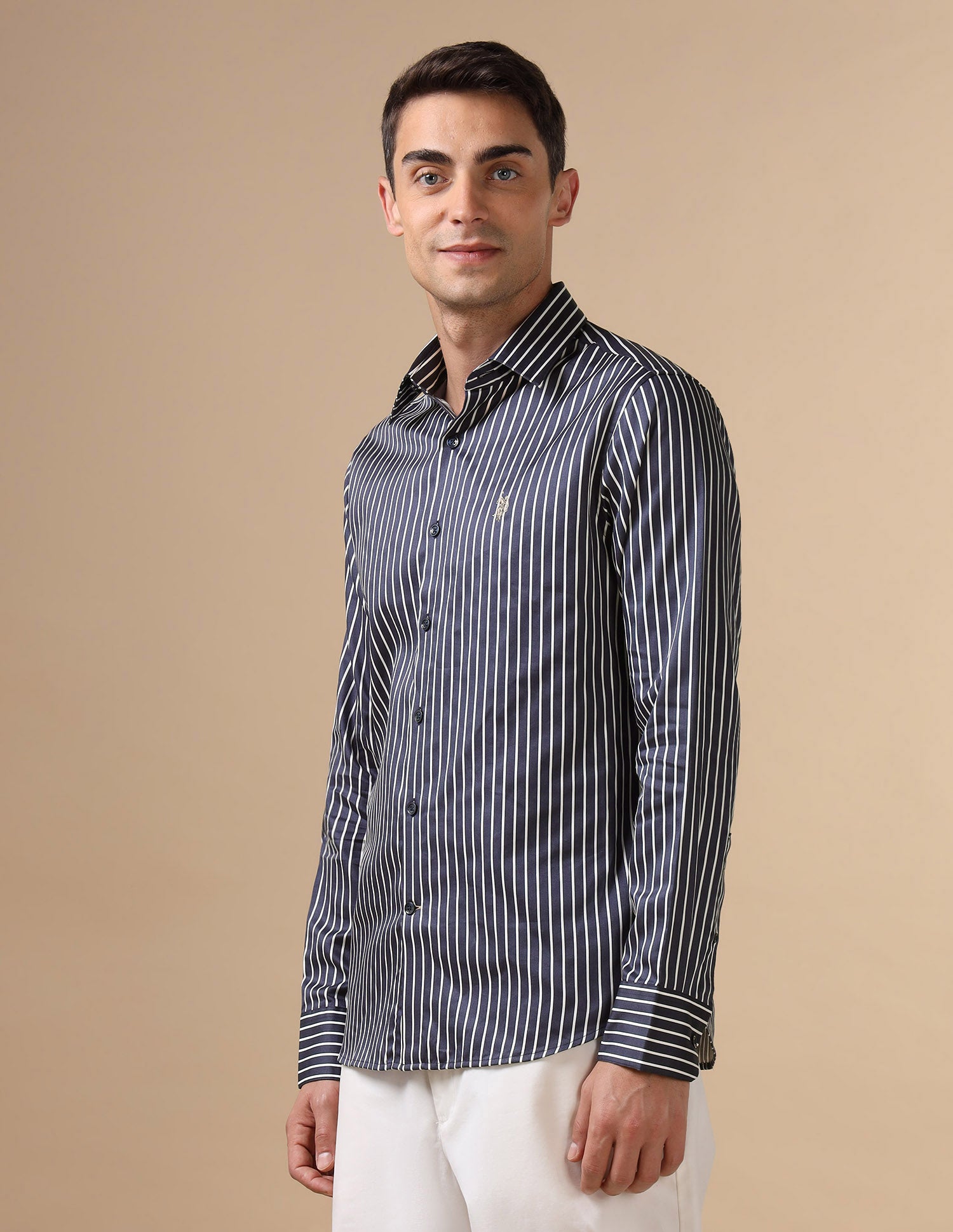 Vertical Striped Pure Cotton Shirt Navy - U.S. POLO ASSN. | Large