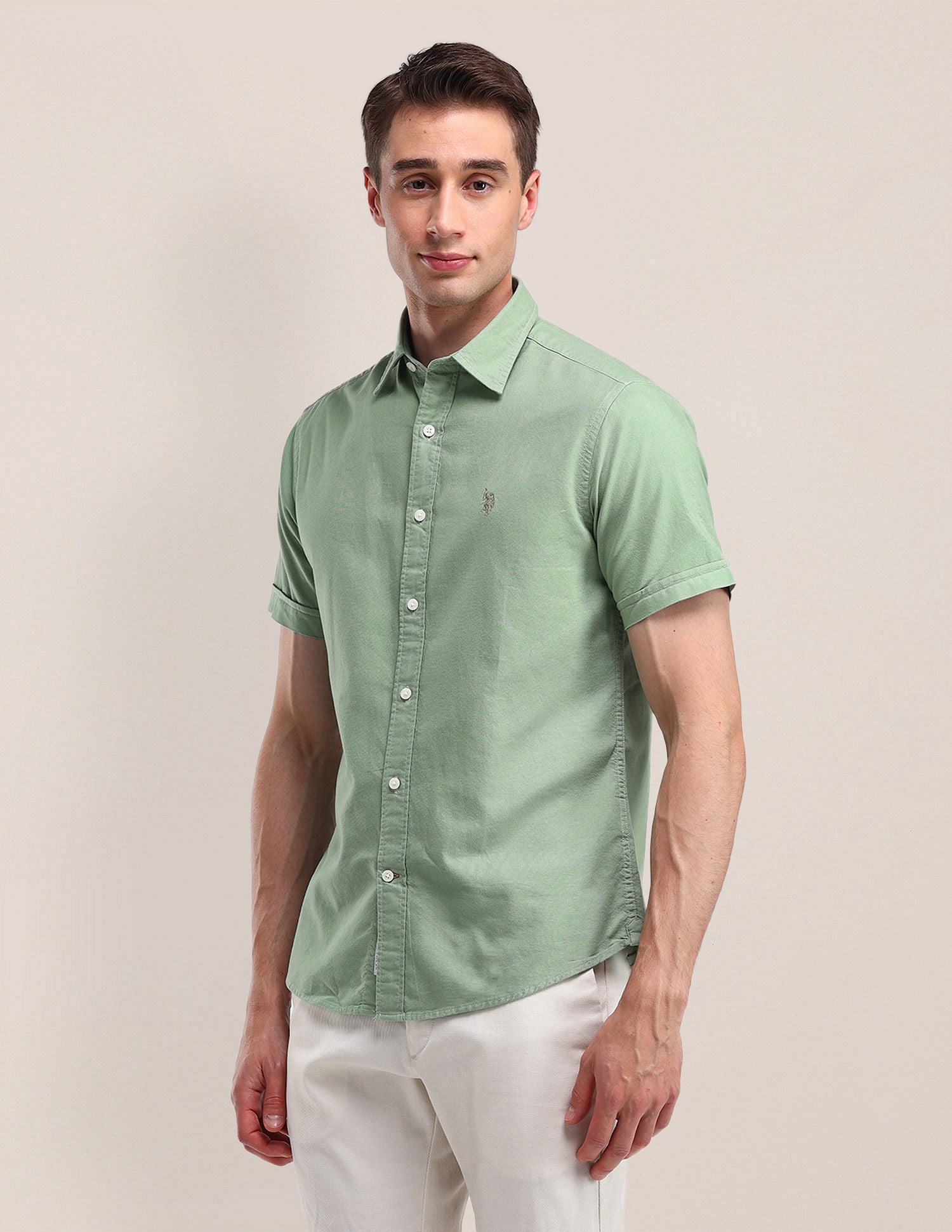 Tailored Fit Cotton Oxford Shirt Green - U.S. Polo Assn. India | Large