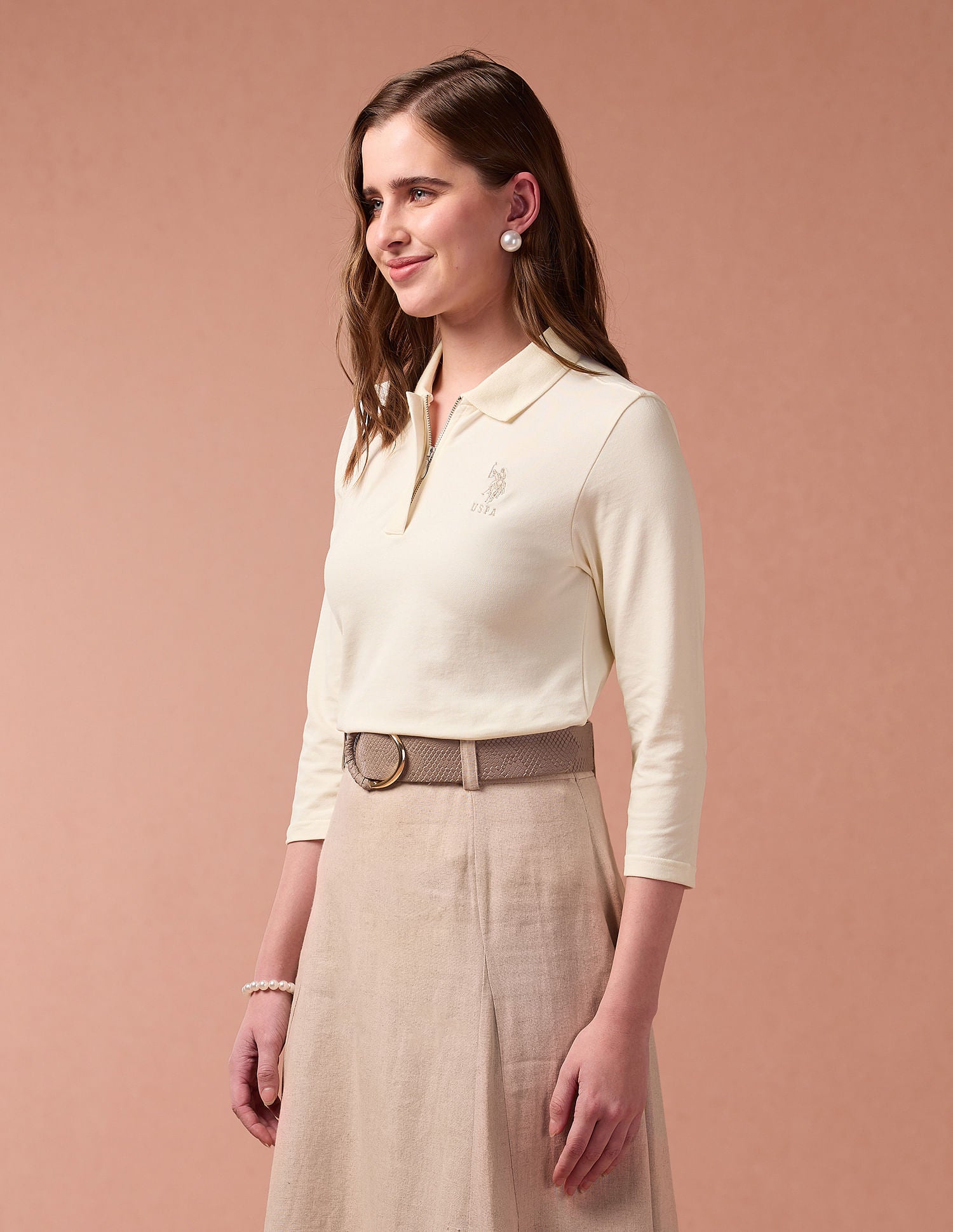 Embroidered Logo Solis Polo Shirt Off White - U.S. POLO ASSN. | Large