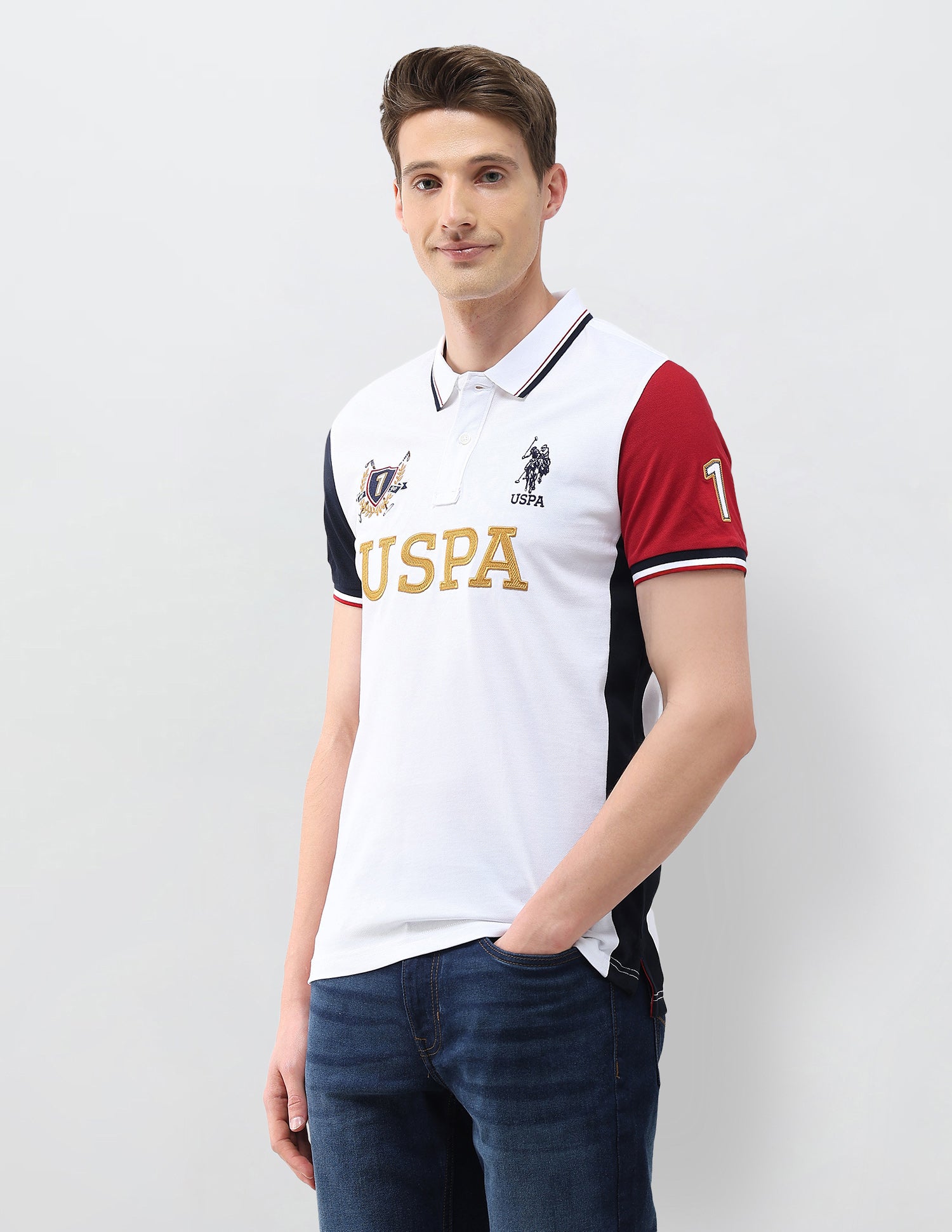 Colourblocked Brand Embroidered Slim Fit Polo Shirt White - U.S. Polo Assn. India | Large