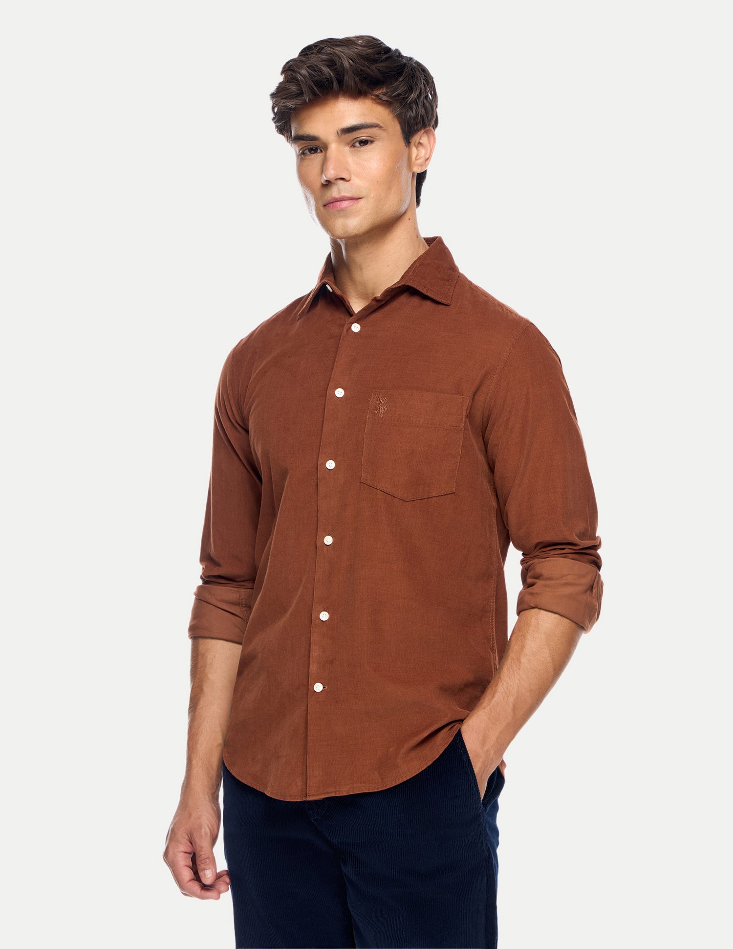 Tailored Fit Corduroy Shirt Rust - U.S. Polo Assn. India | Large
