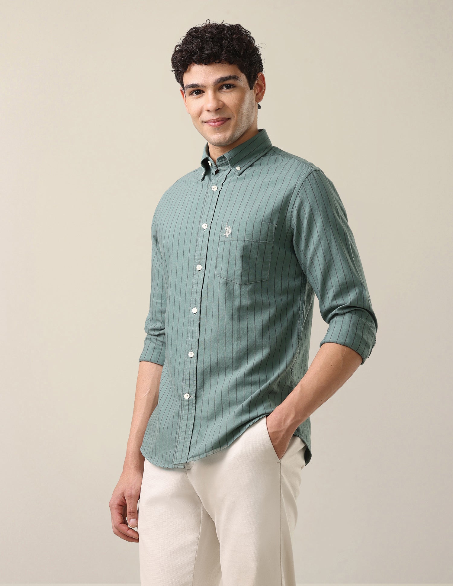 Oxford Tailored Fit Button-Down Collar Shirt Green - U.S. Polo Assn. India | Large
